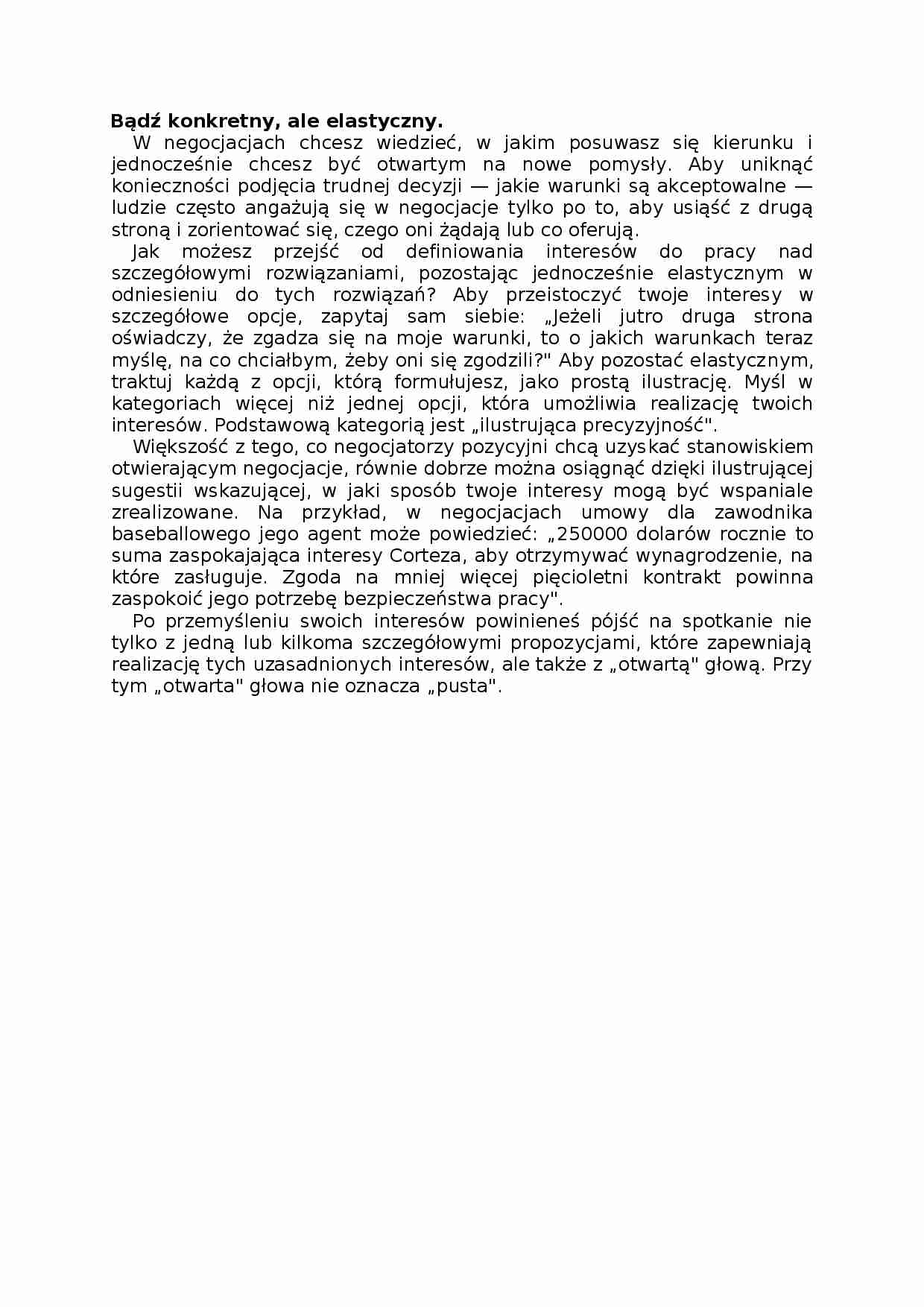 Negocjacje - konkretyzm, omówienie - strona 1