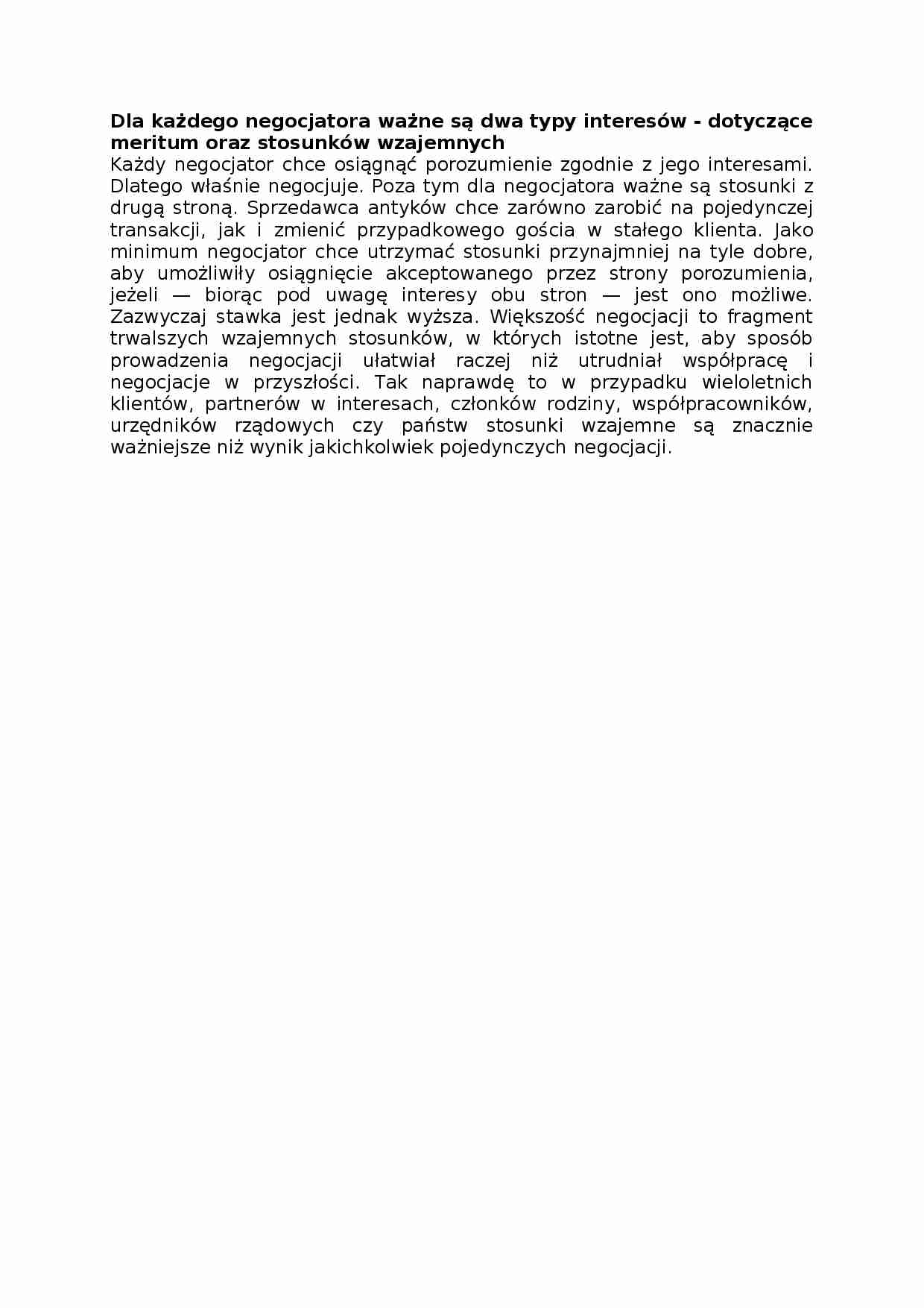 Negocjacje - typy interesów, analiza - strona 1
