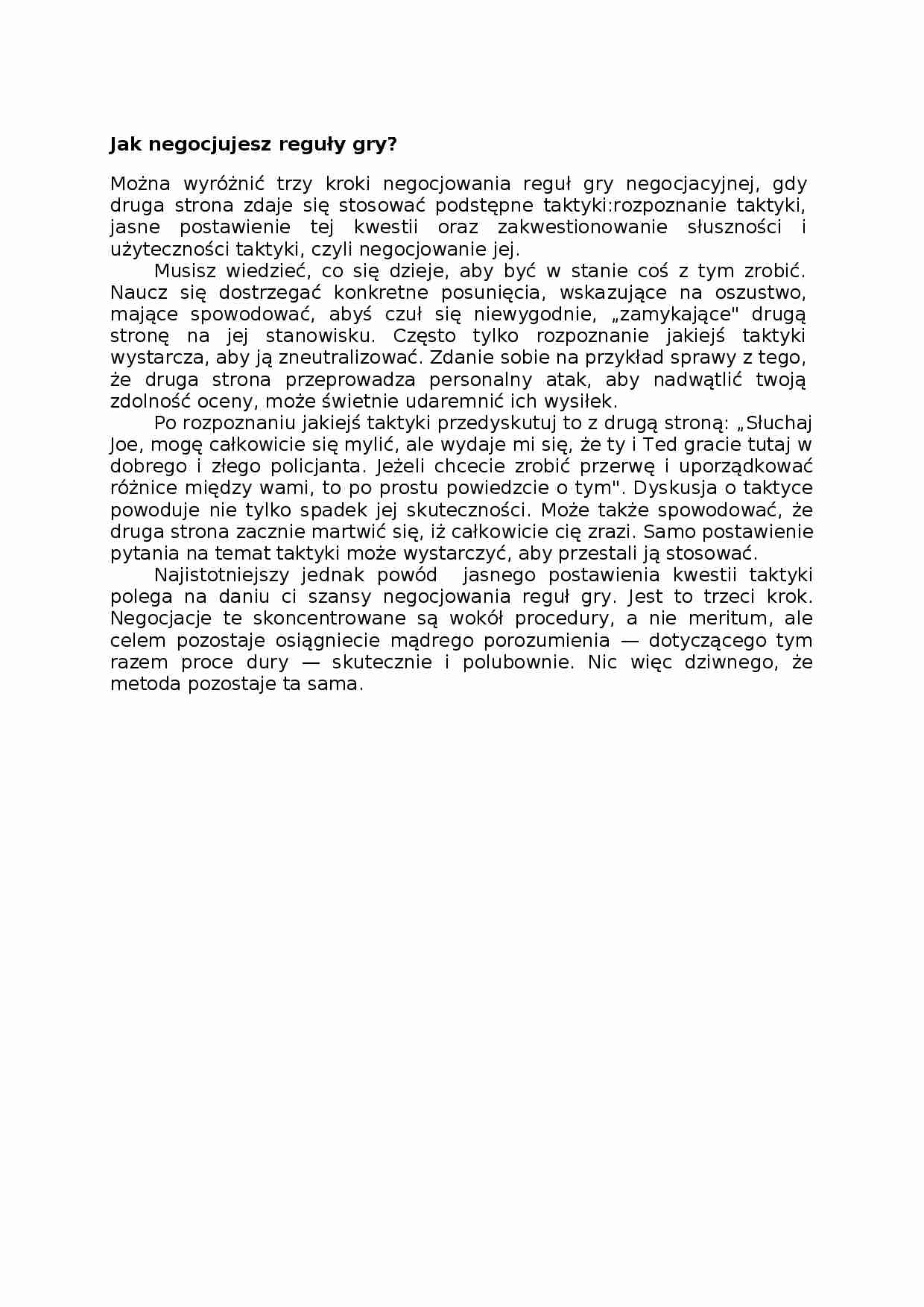 Jak negocjujesz reguły gry, omówienie - strona 1