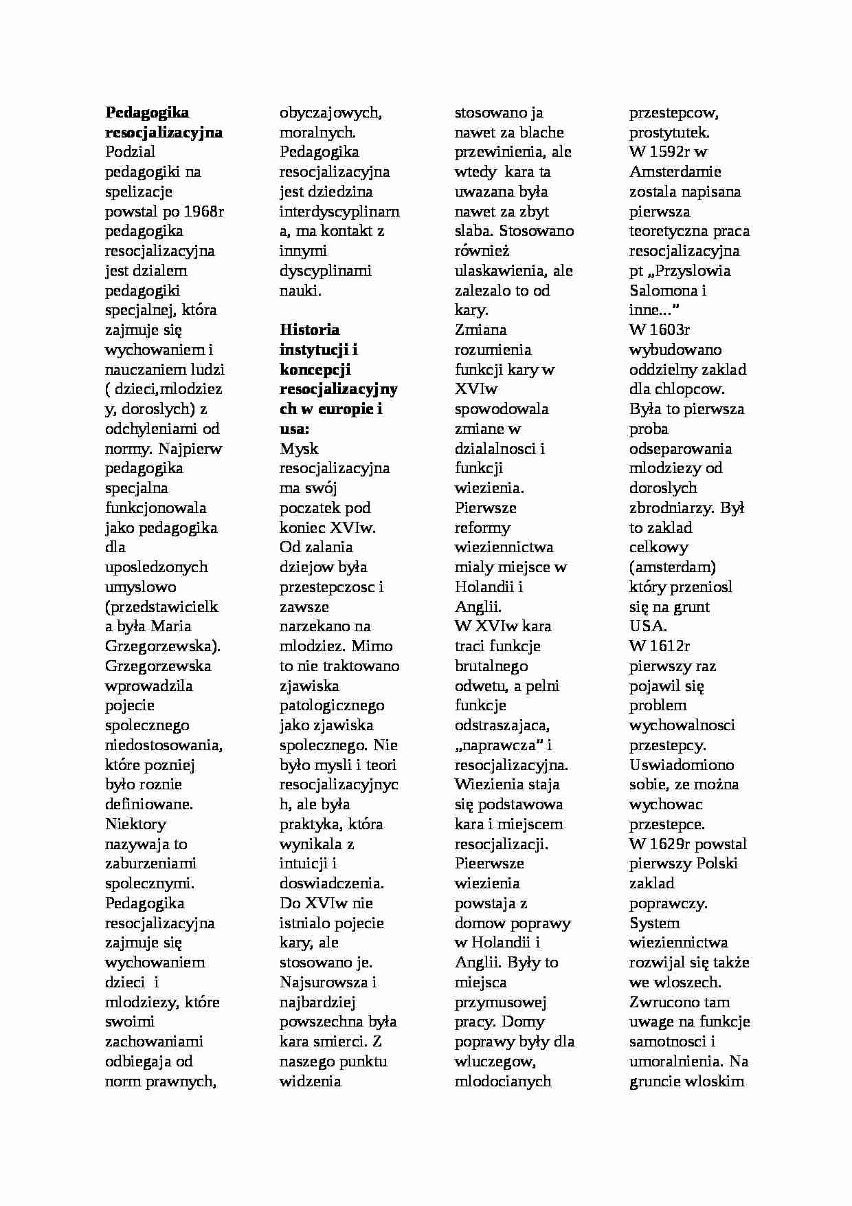 Pedagogika resocjalizacyjna- pedagogika - strona 1