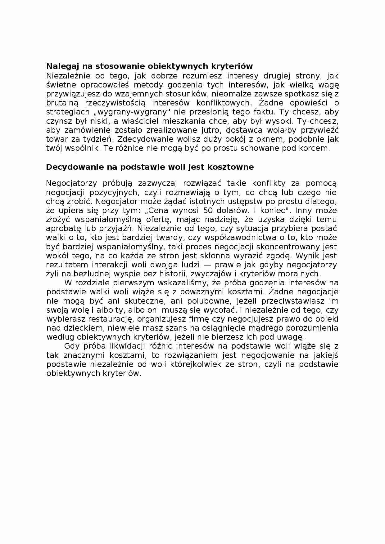 Negocjacje - obiektywne kryteria, omówienie - strona 1