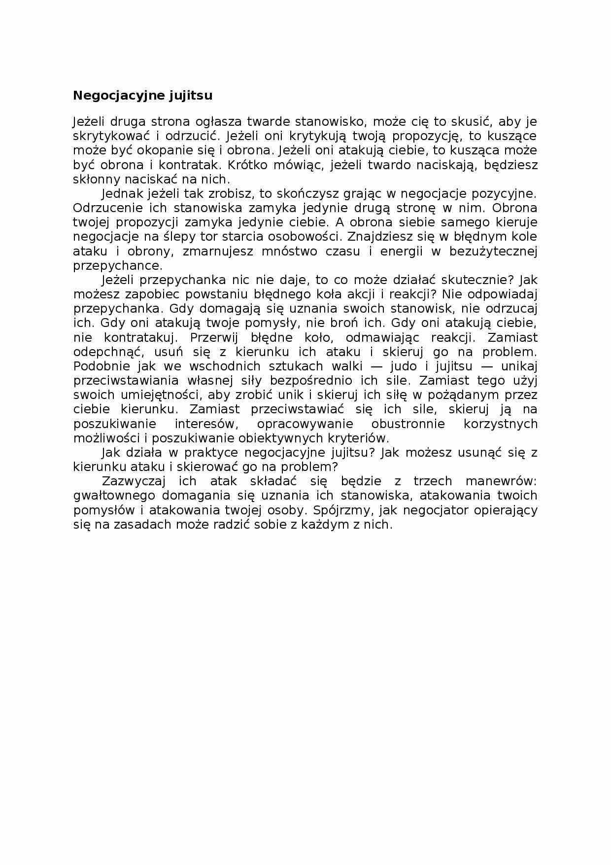 Negocjacyjne jujitsu, omówienie - strona 1