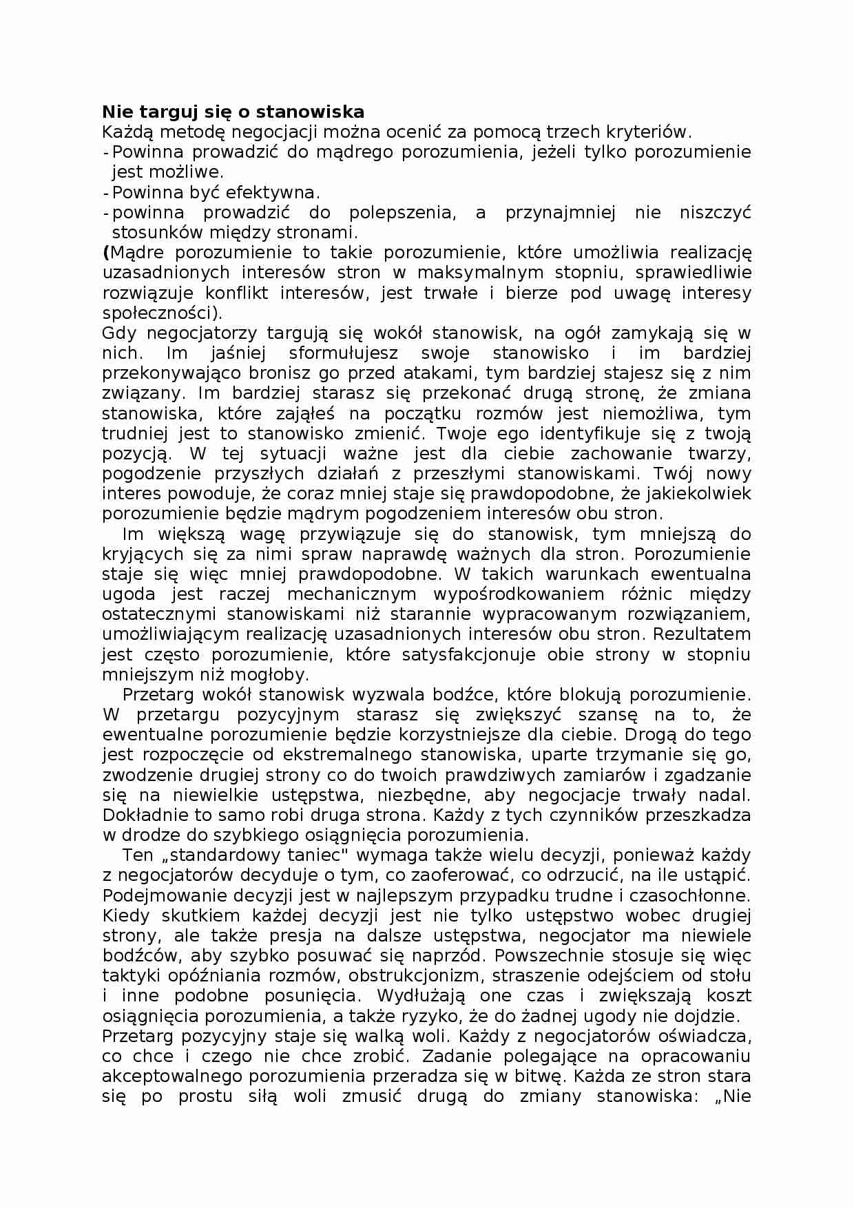 Targowanie się o stanowiska, omówienie - strona 1