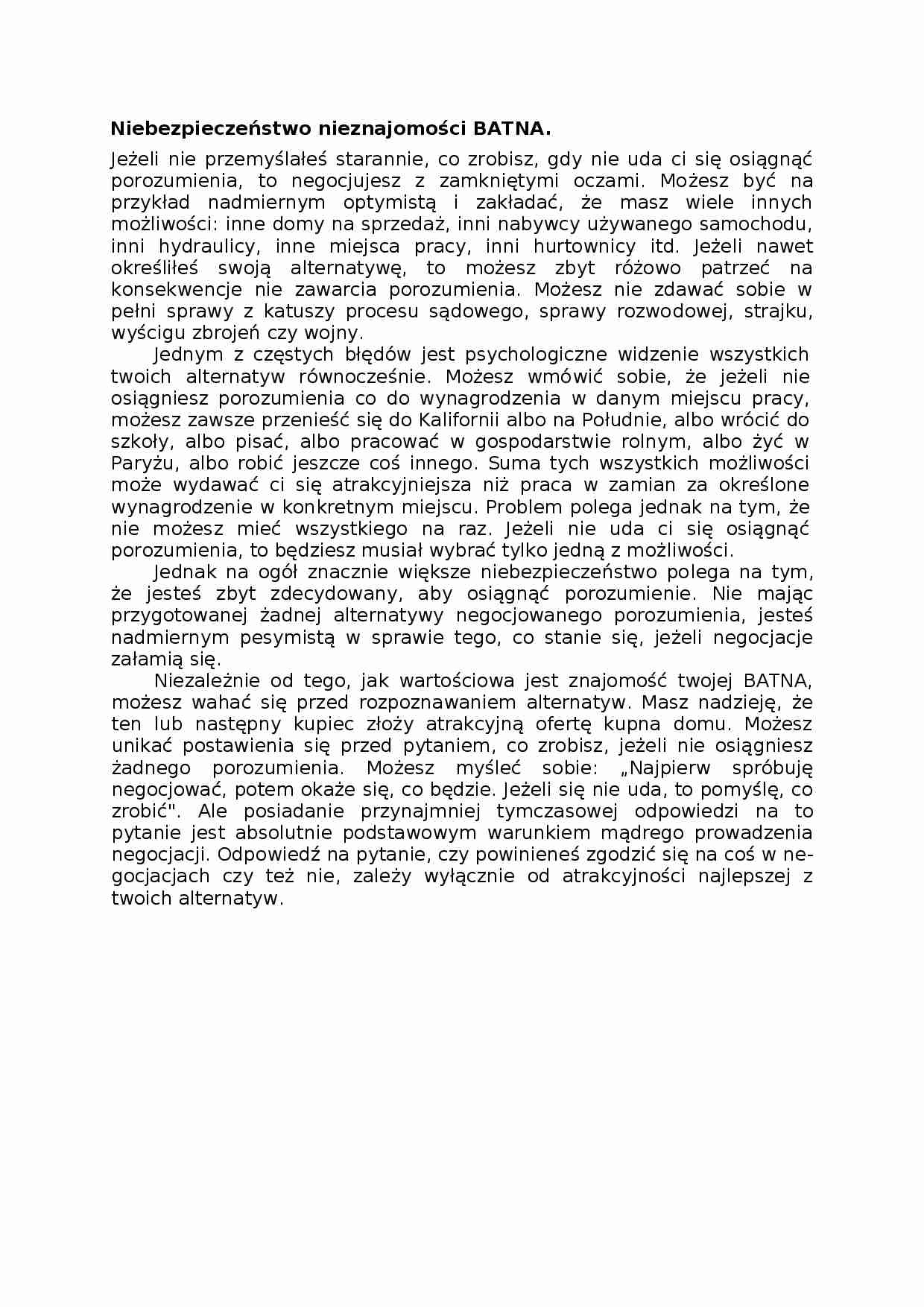 Niebezpieczeństwo nieznajomości BATNA, omówienie - strona 1