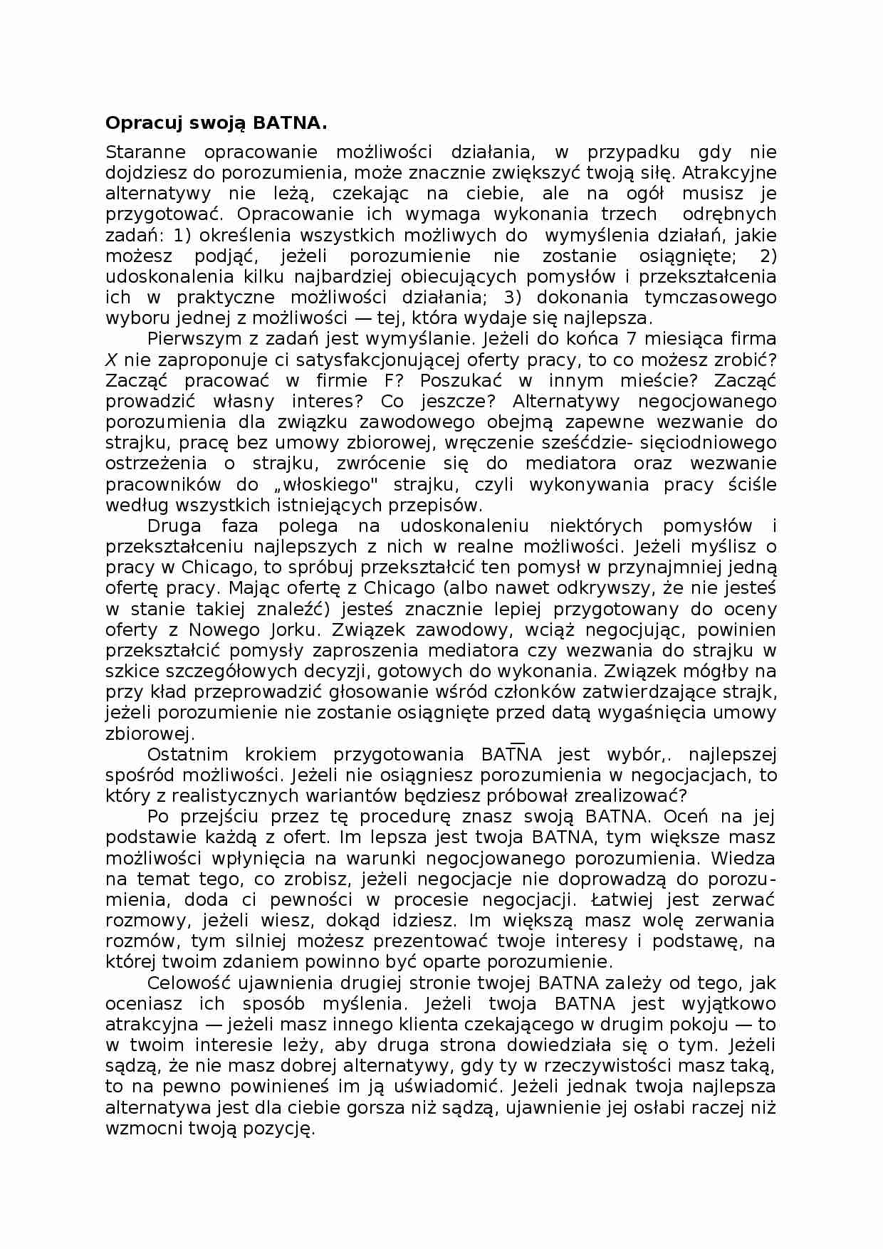 Opracuj swoją BATNA, omówienie - strona 1