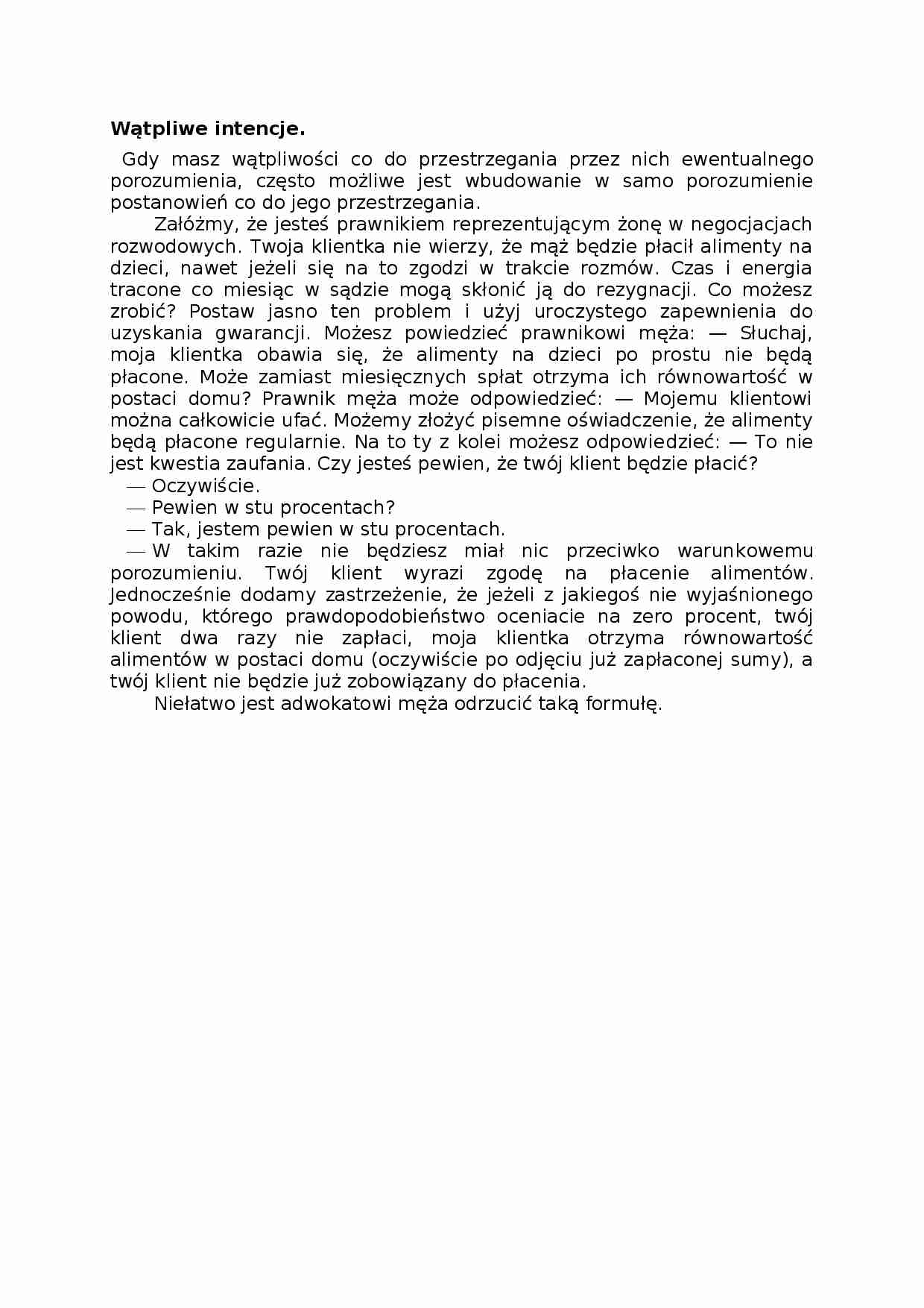 Wątpliwe intencje  - omówienie. - strona 1
