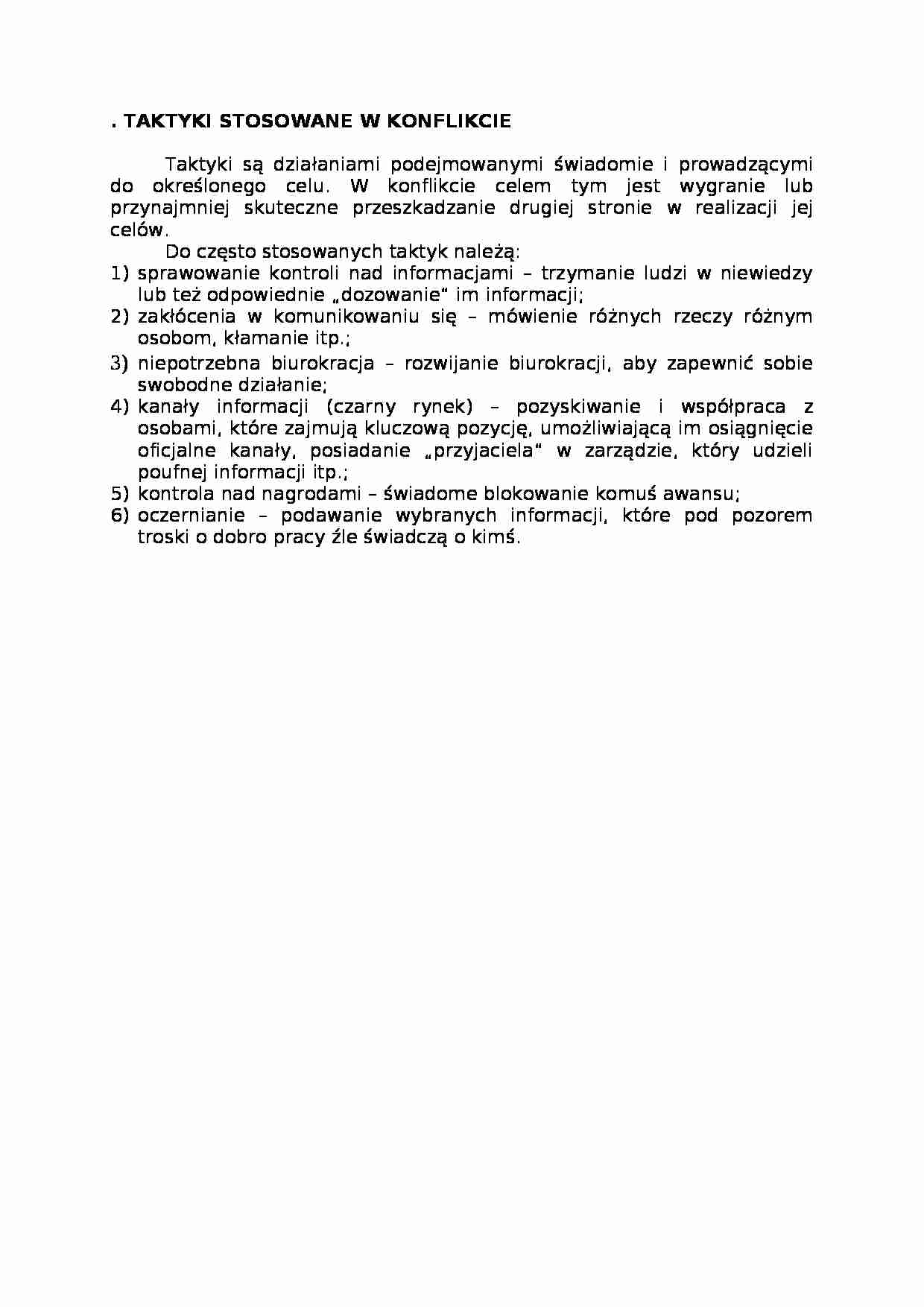 Taktyki stosowane w konflikcie  - omówienie. - strona 1