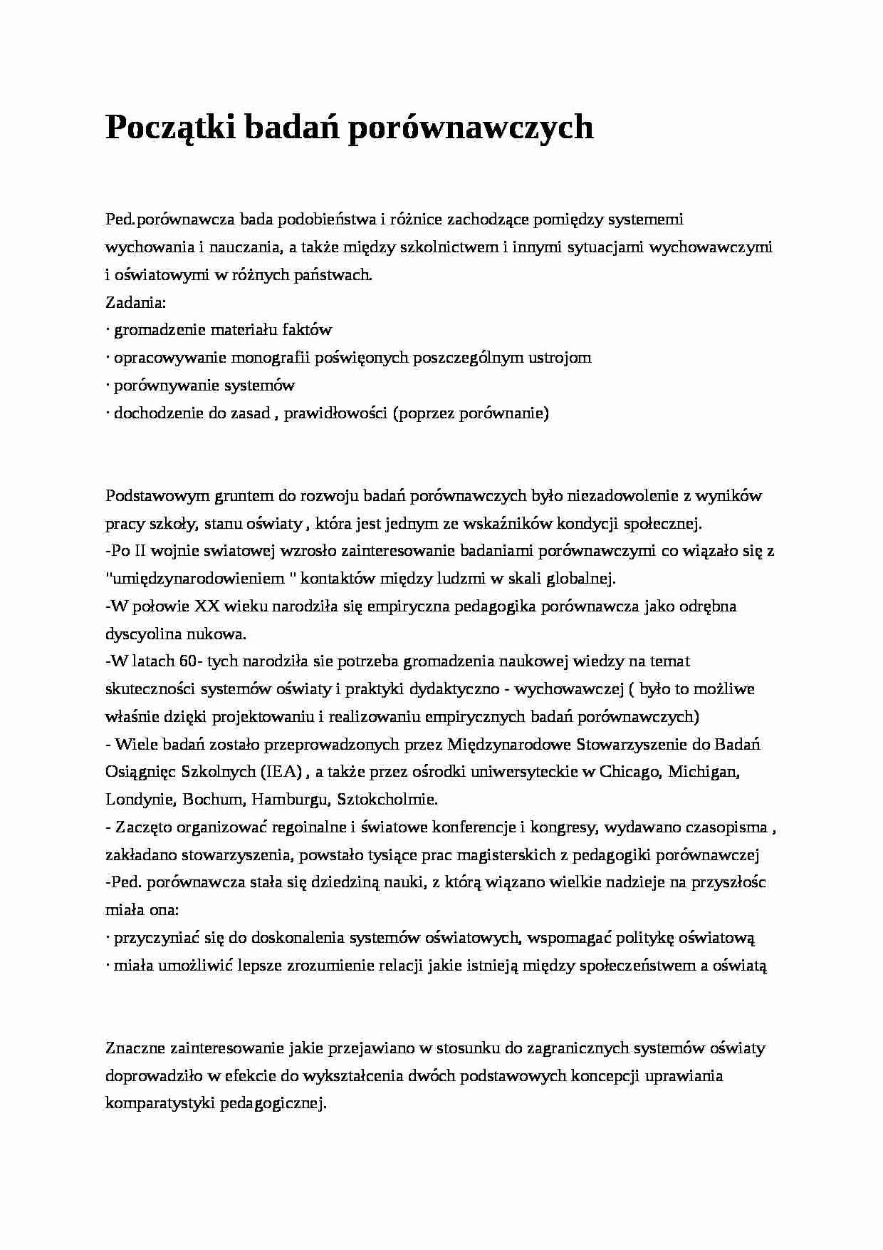 Początki badań porównawczych- pedagogika - strona 1