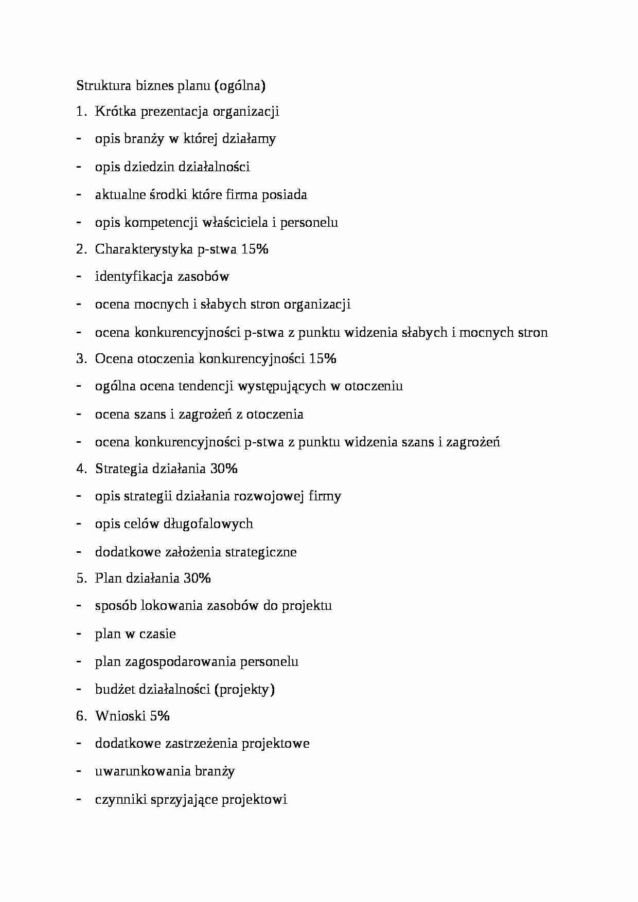Struktura biznes planu , omówienie. - strona 1