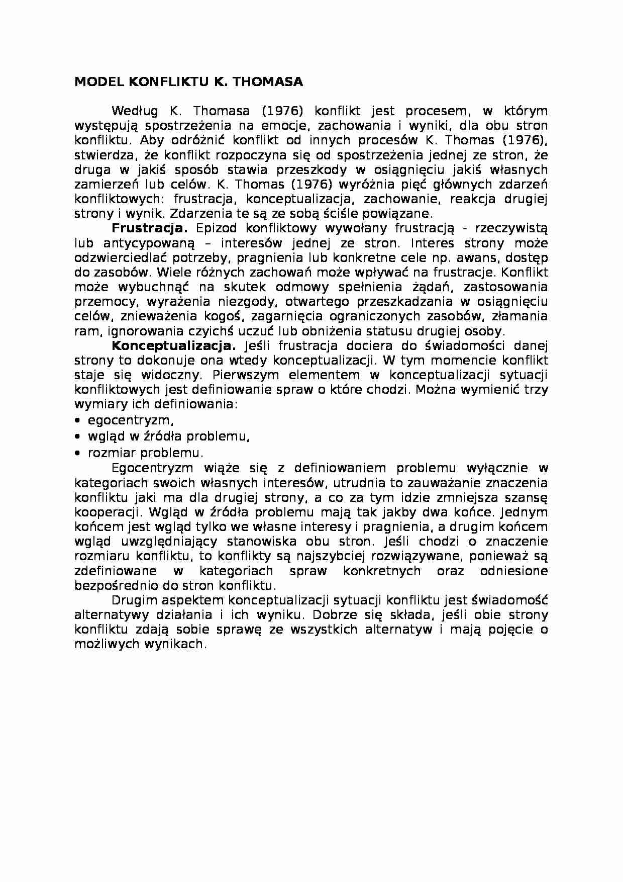 Model konfliktu -  omówienie. - strona 1