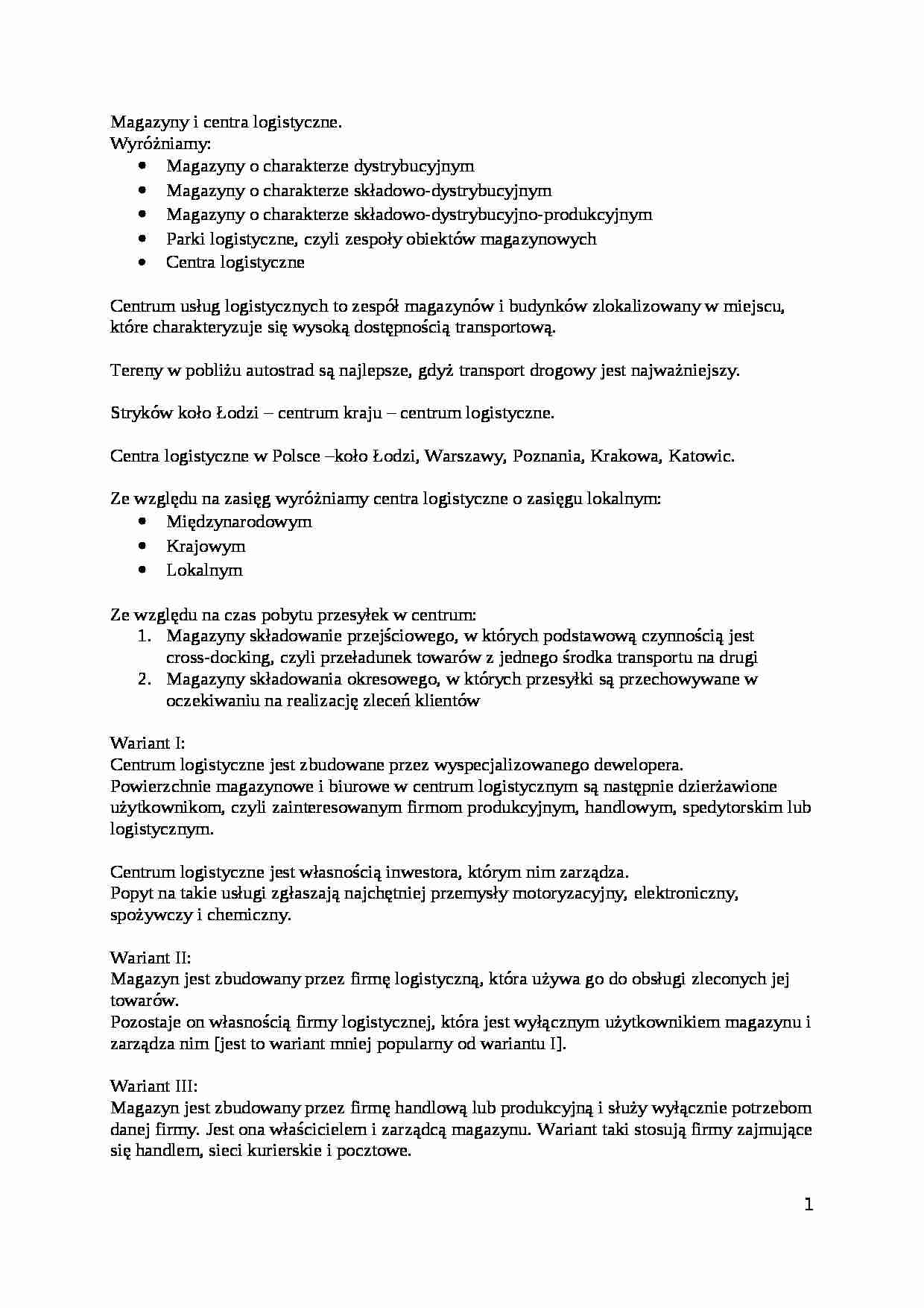 Magazyny i centra logistyczne  - omówienie. - strona 1