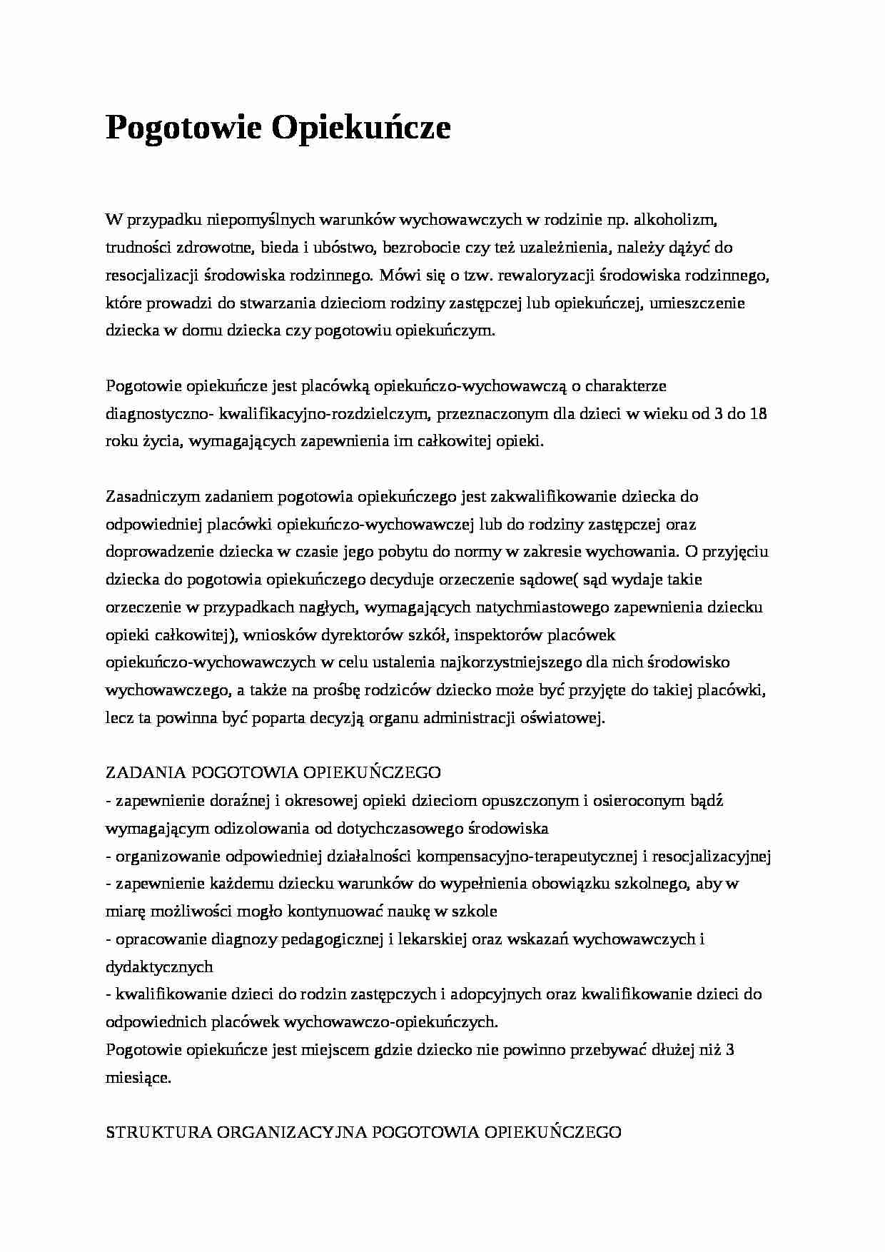 Pogotowie opiekuńcze- pedagogika - strona 1