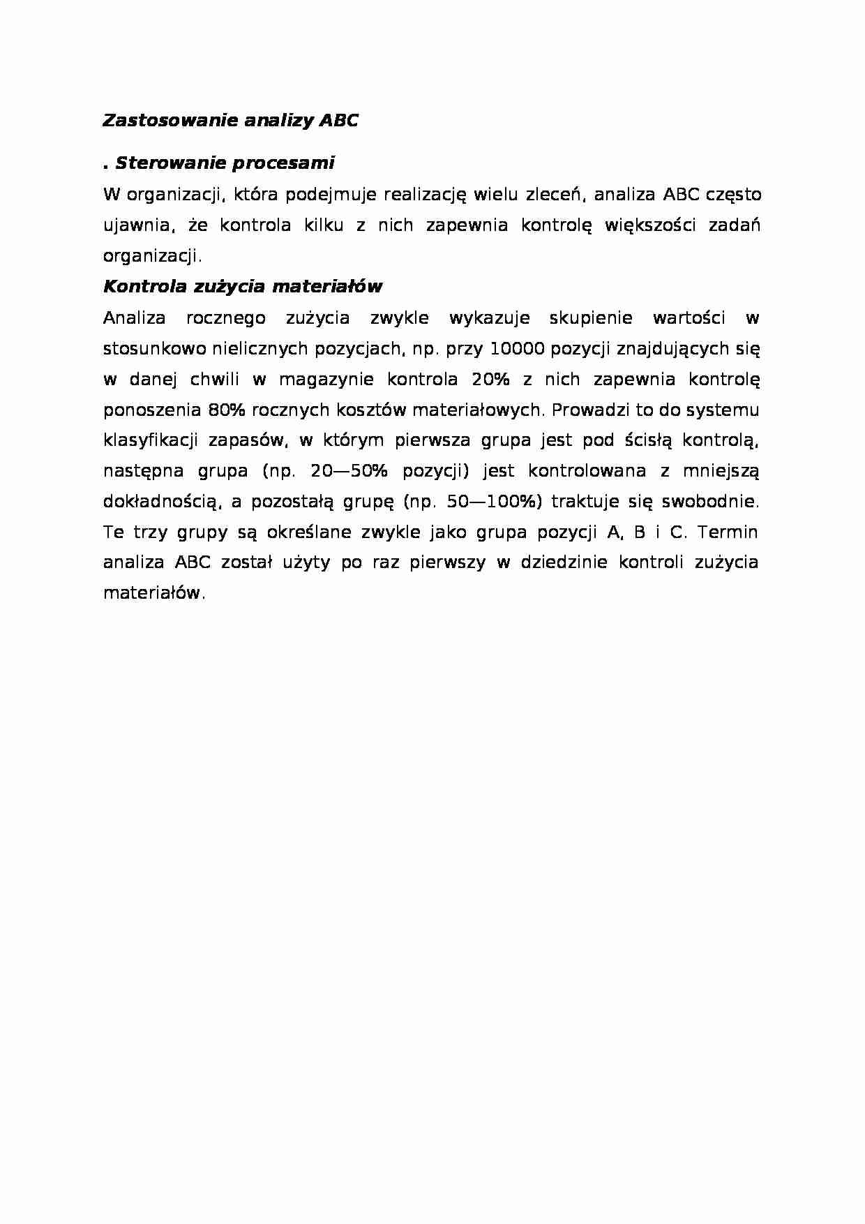 Zastosowanie analizy ABC  - omówienie. - strona 1