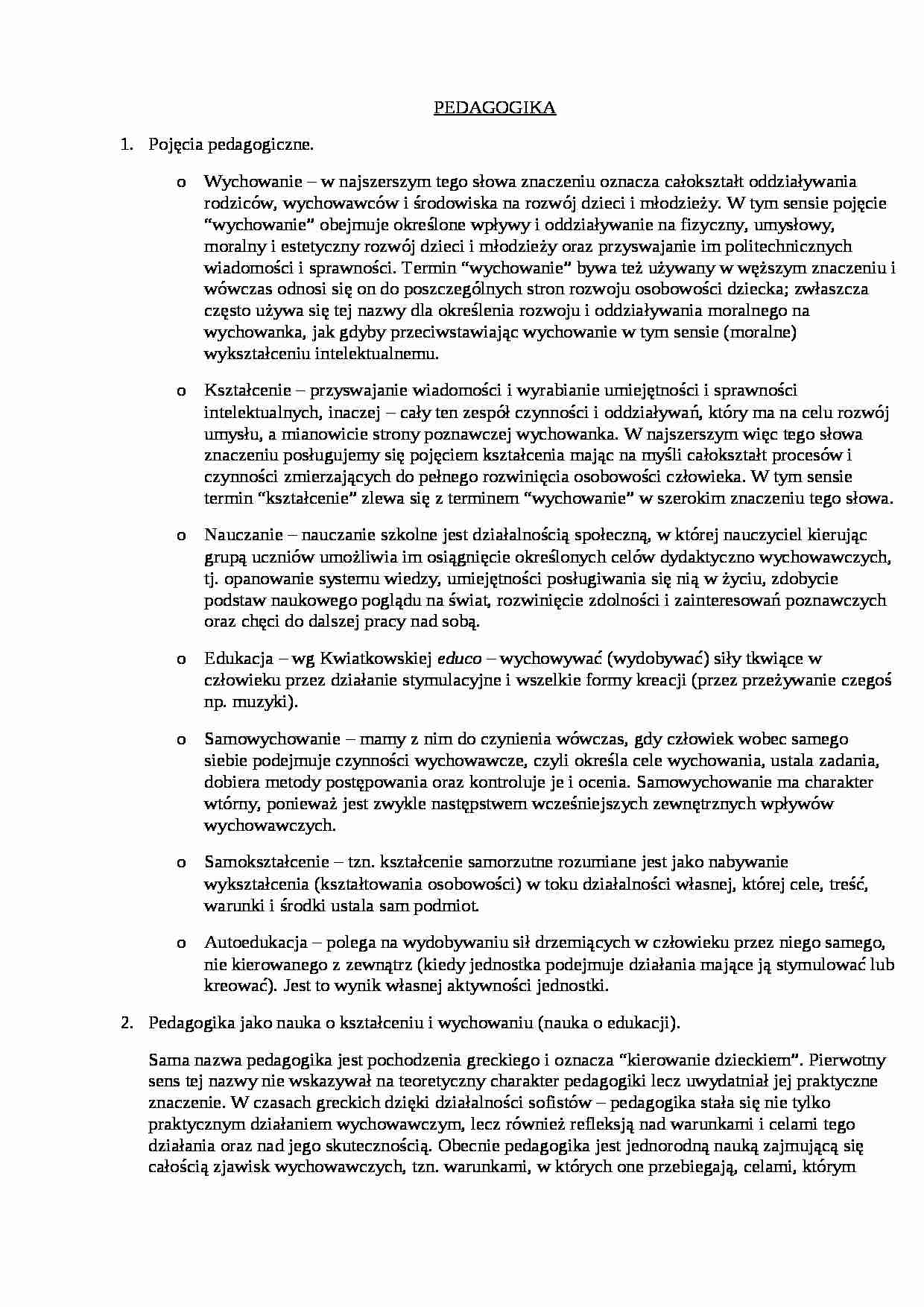 Pojęcia pedagogiczne- pedagogika - strona 1