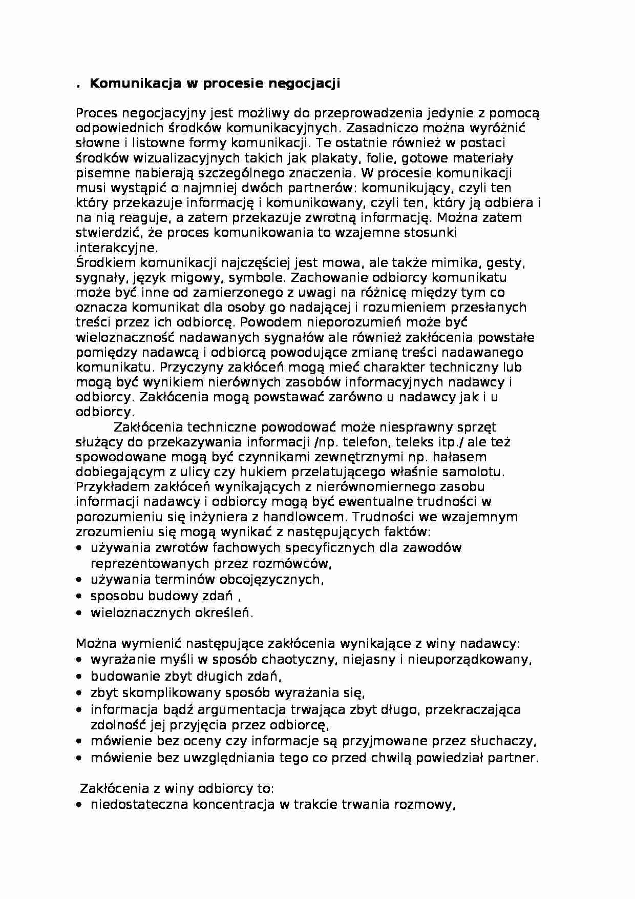 Komunikacja w procesie negocjacji  - omówienie. - strona 1