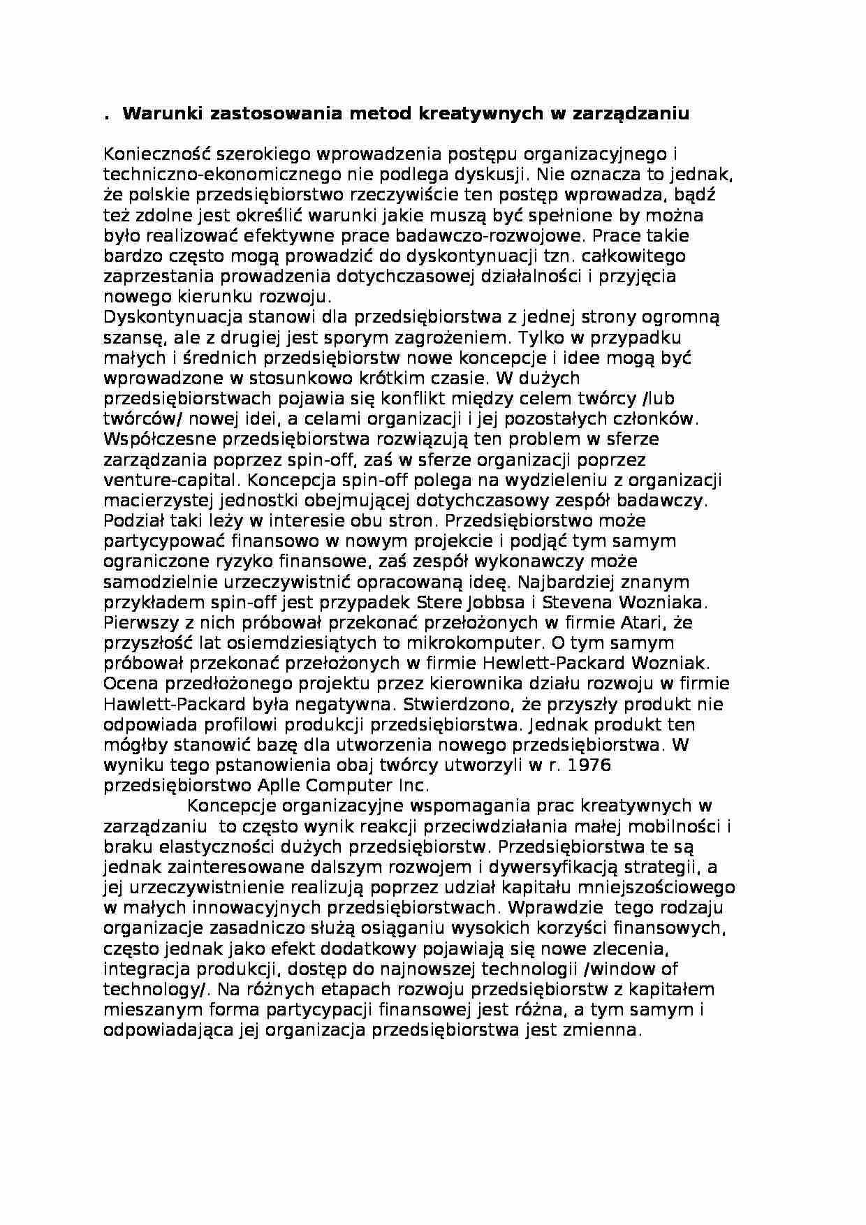 Warunki zastosowania metod kreatywnych - omówienie. - strona 1