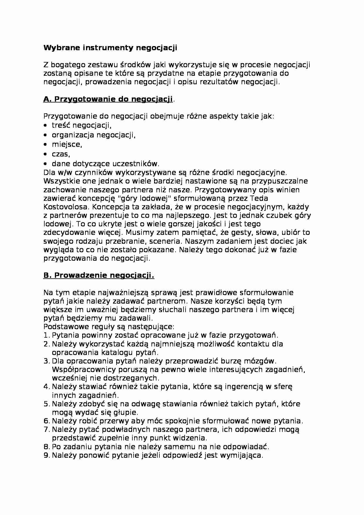 Wybrane instrumenty negocjacji  - omówienie. - strona 1