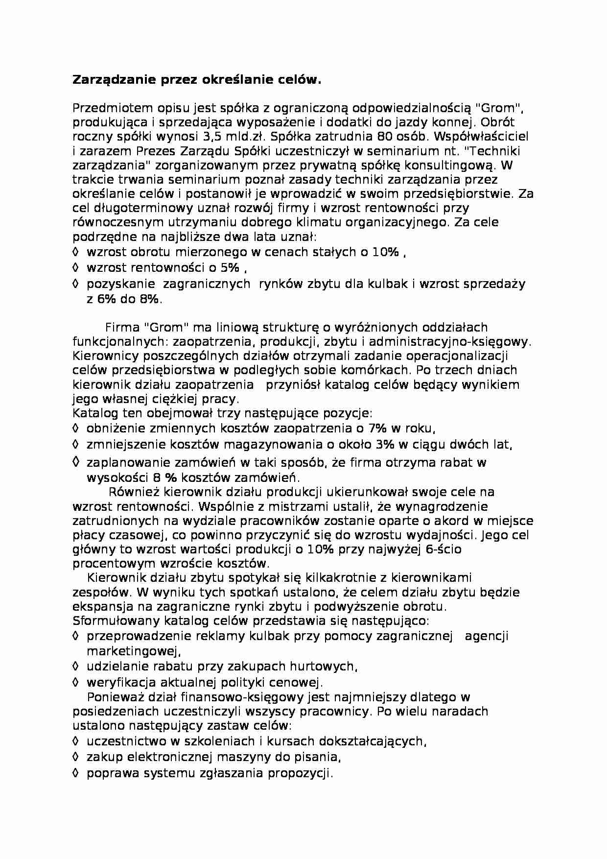 Zarządzanie przez określanie celów  - omówienie. - strona 1