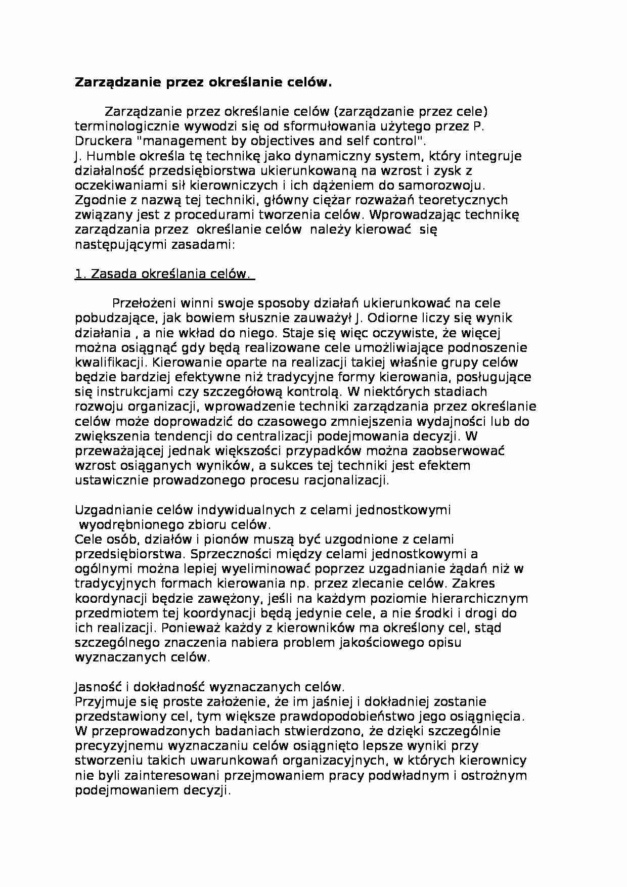 Zarządzanie przez określanie celów  - omówienie. - strona 1