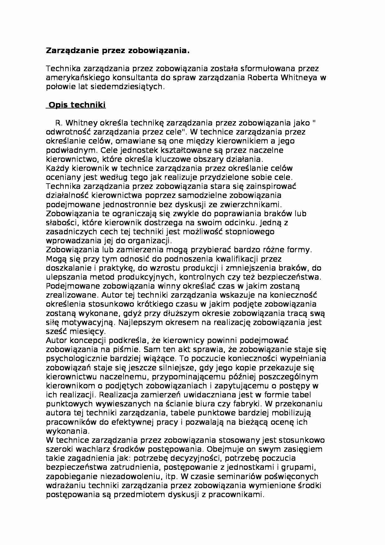 Zarządzanie przez zobowiązania  - omówienie. - strona 1