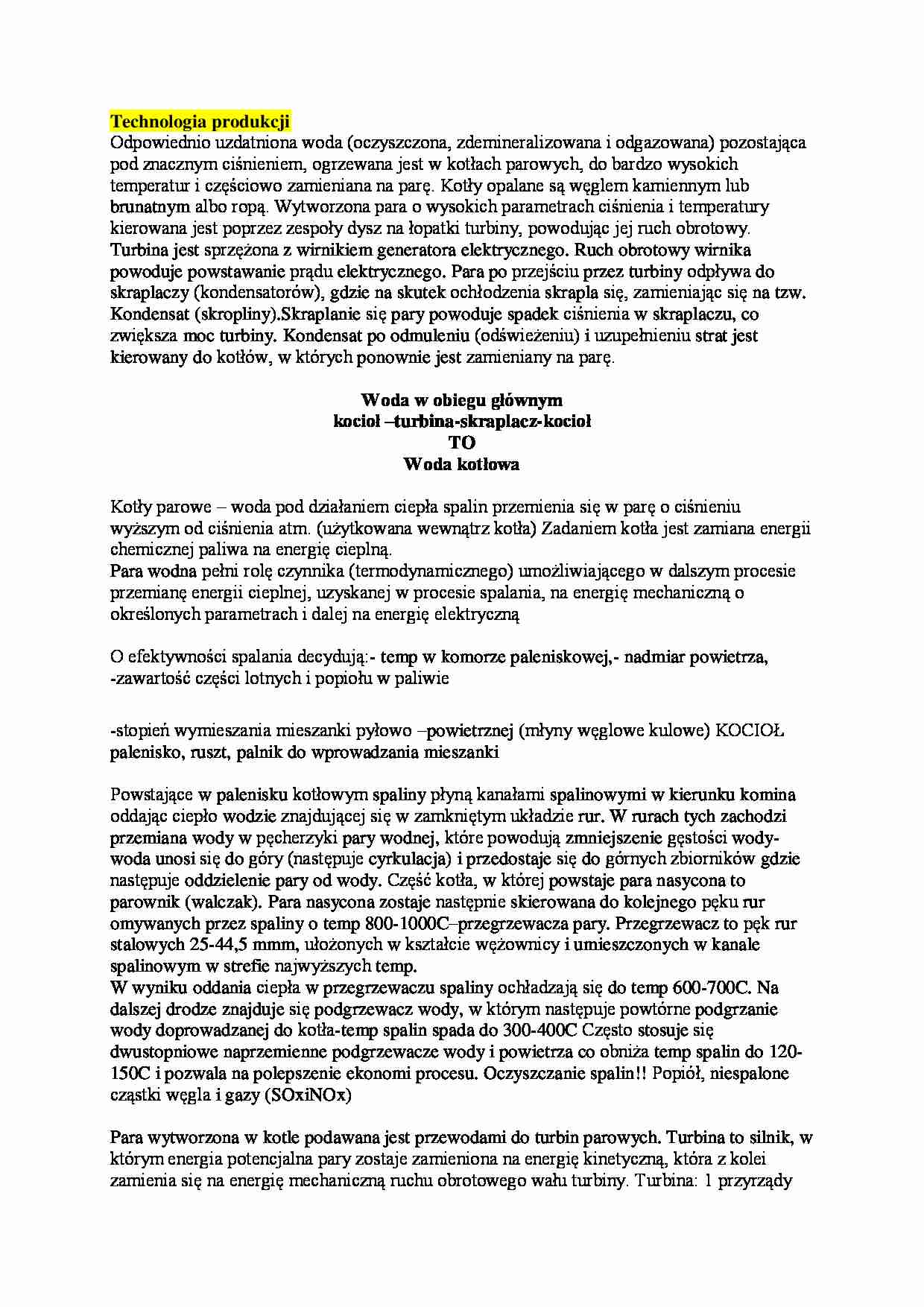 Technologia produkcji elektrociepłowni - omówienie  - strona 1