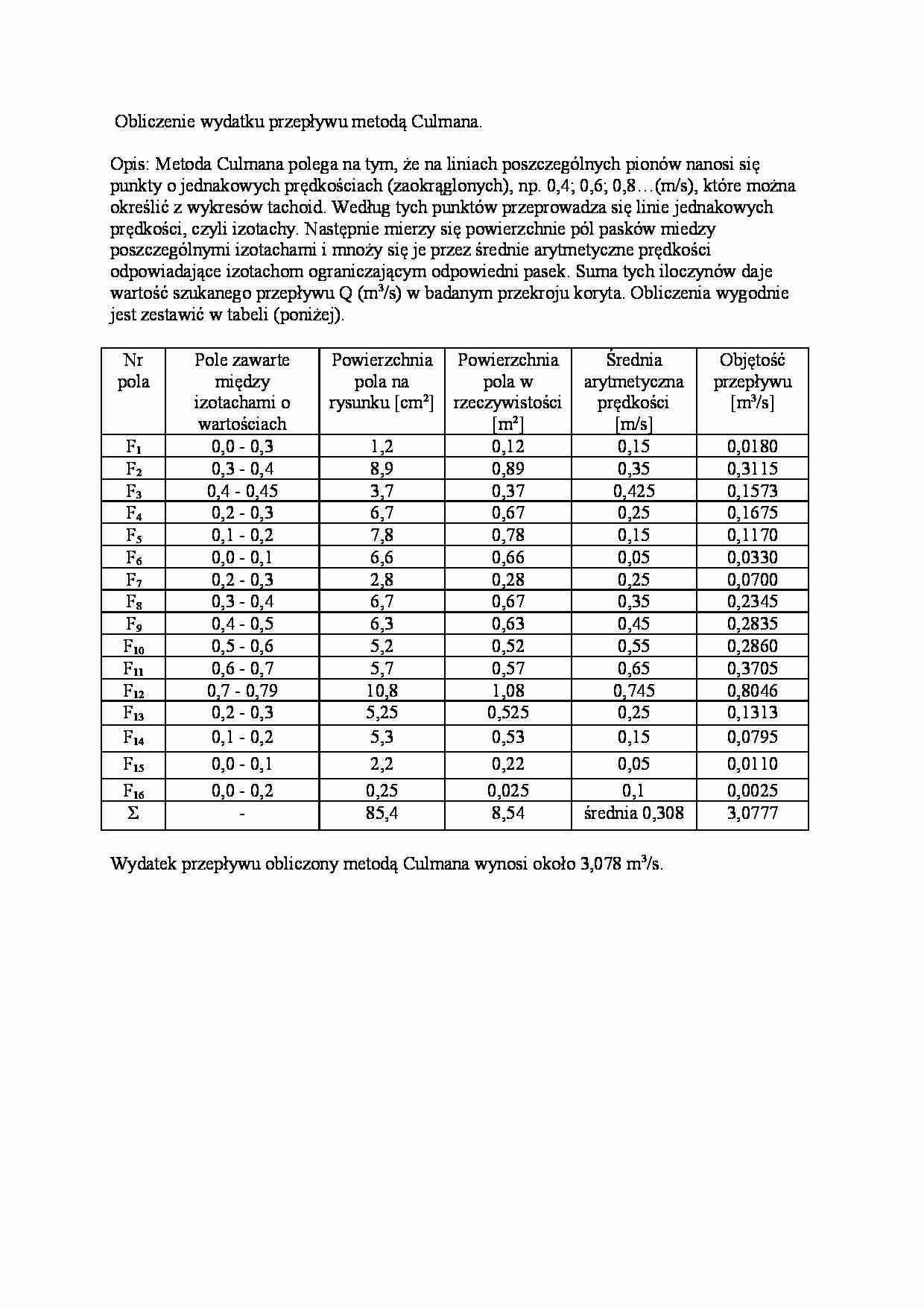Obliczenie wydatku przepływu metodą Culmana - omówienie - strona 1