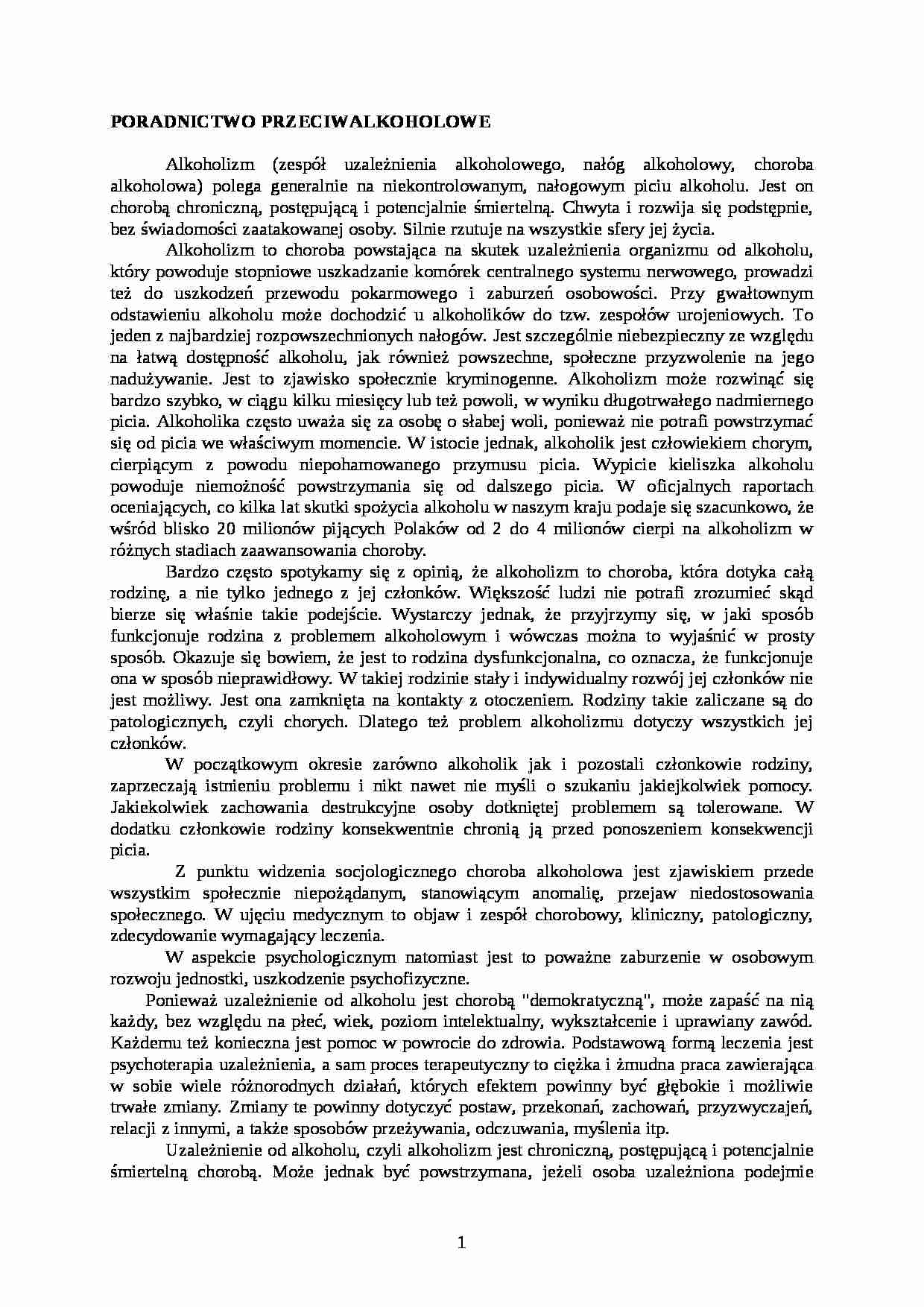 PORADNICTWO PRZECIWALKOHOLOWE- resocjalizacja - strona 1
