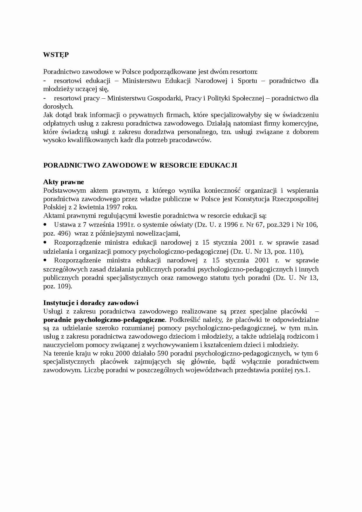 PORADNICTWO ZAWODOWE W RESORCIE EDUKACJI- pedagogika - strona 1