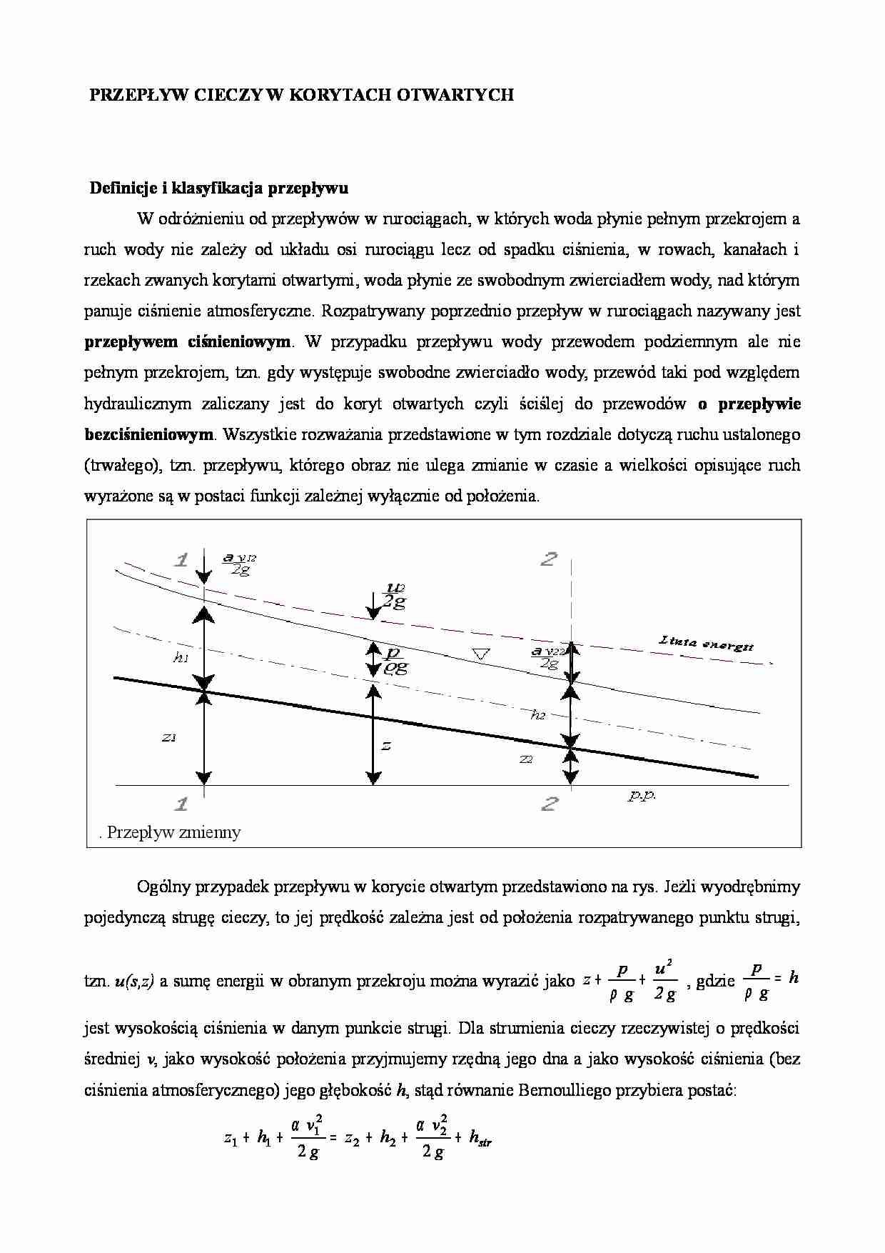 Przepływ cieczy w korytach otwartych - omówienie - strona 1