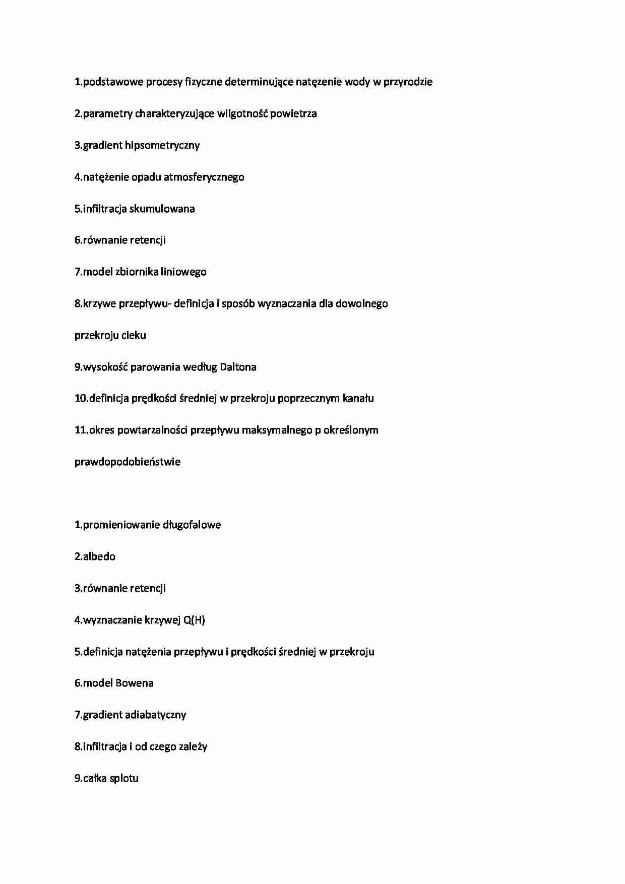 Hydrologia - pytania na egzamin - strona 1