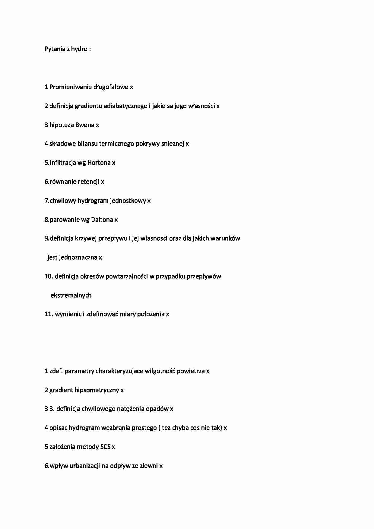 Hydrologia - pytania z egzaminu - strona 1