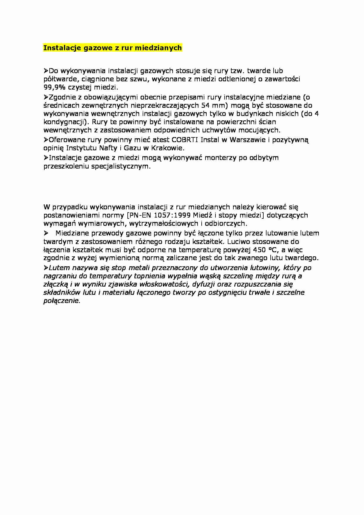 Instalacje gazowe z rur miedzianych - omówienie - strona 1