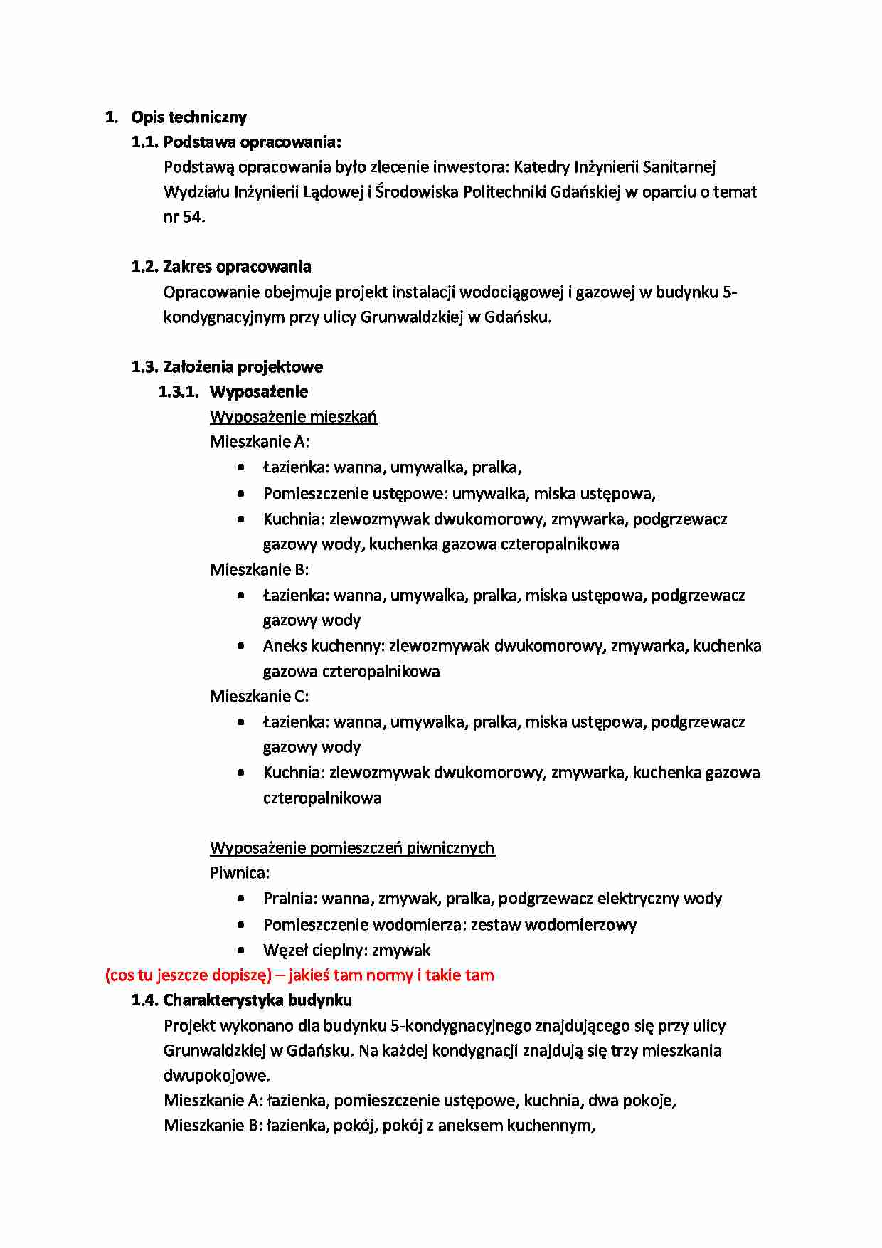 Projekt instalacji wodociągowej i gazowej - strona 1