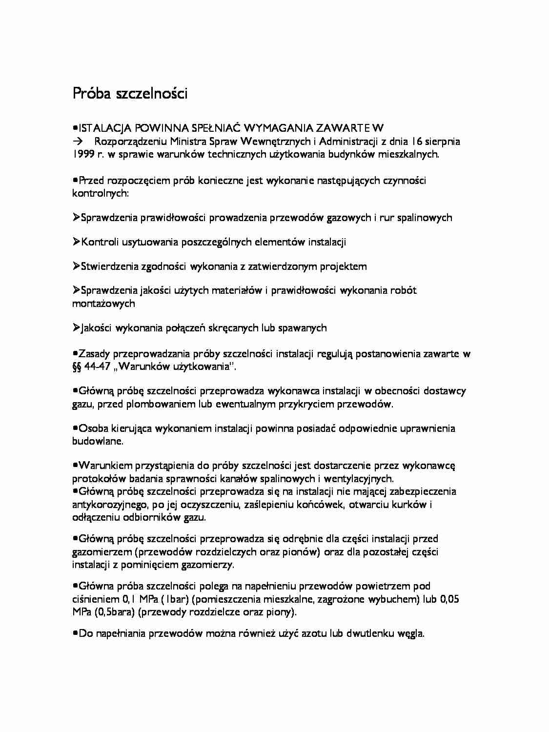Próba szczelności instalacji gazowej - omówienie - strona 1