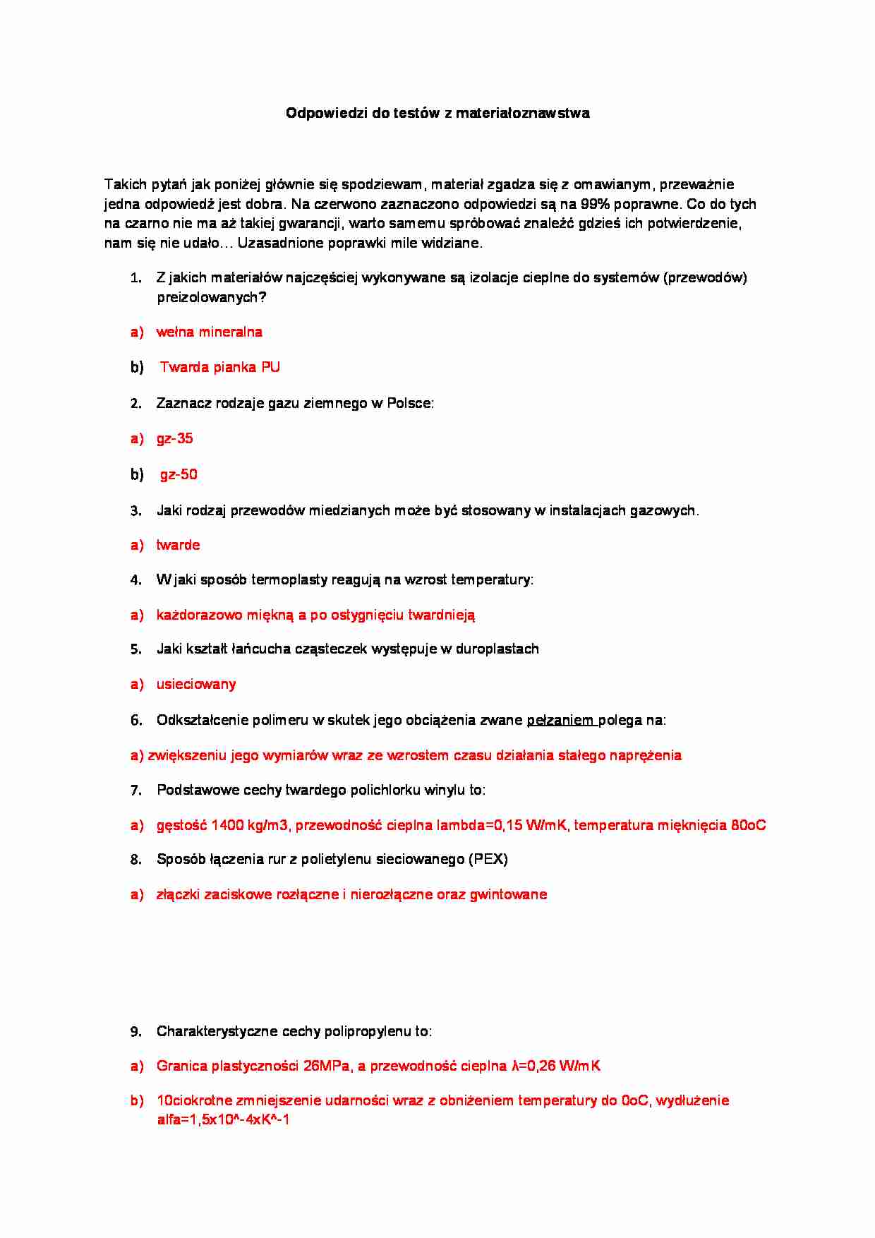 Materiałoznawstwo - odpowiedzi do testów - strona 1