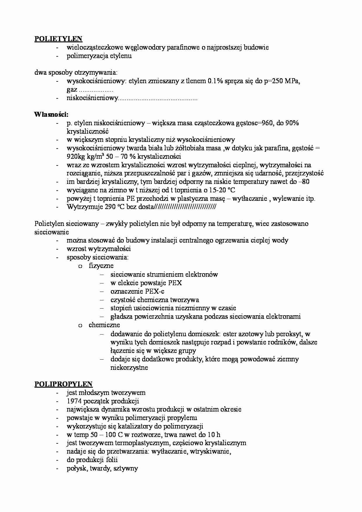 Polietylen i polipropylen - omówienie - strona 1