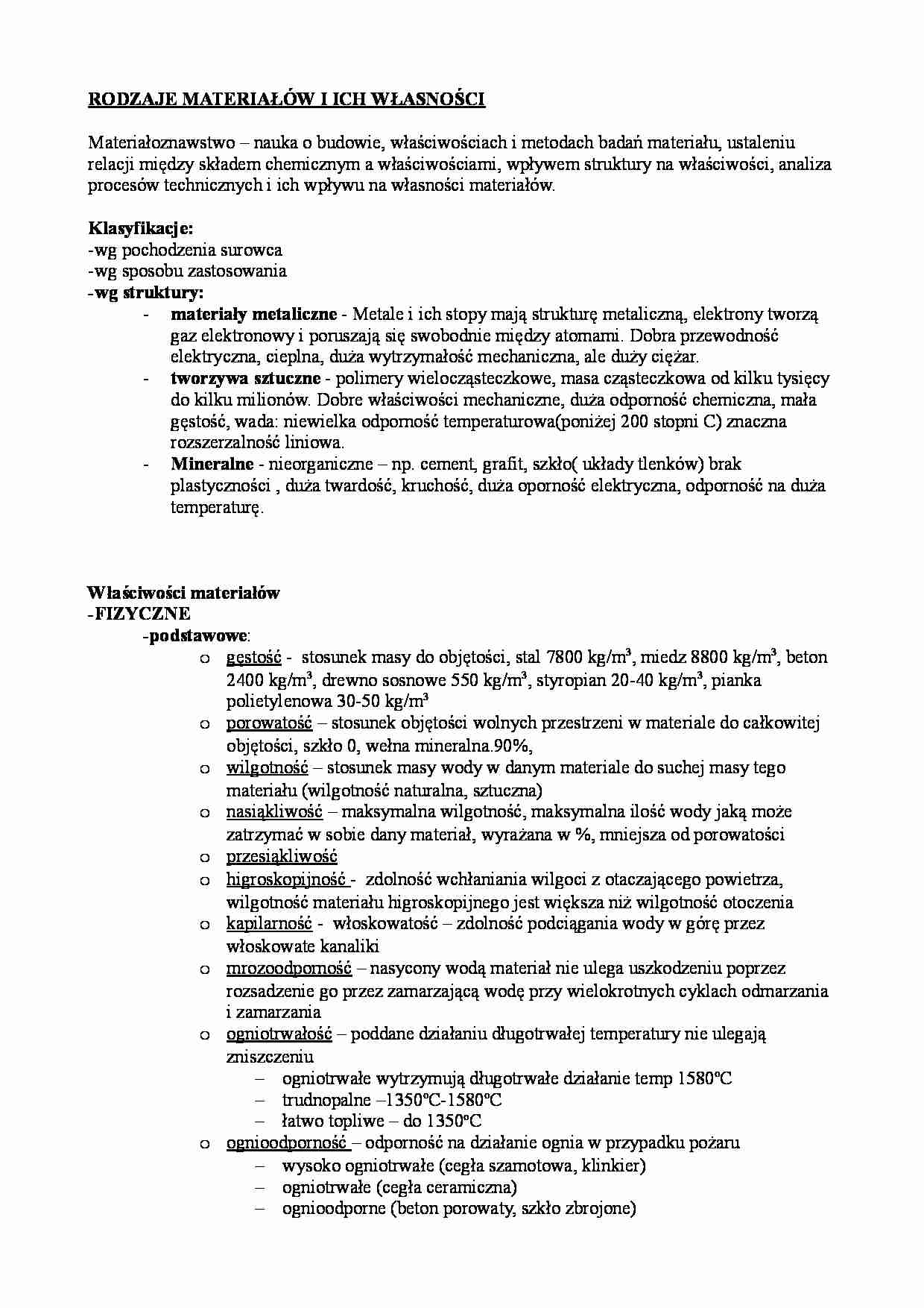 Rodzaje materiałów i ich własności - omówienie - strona 1
