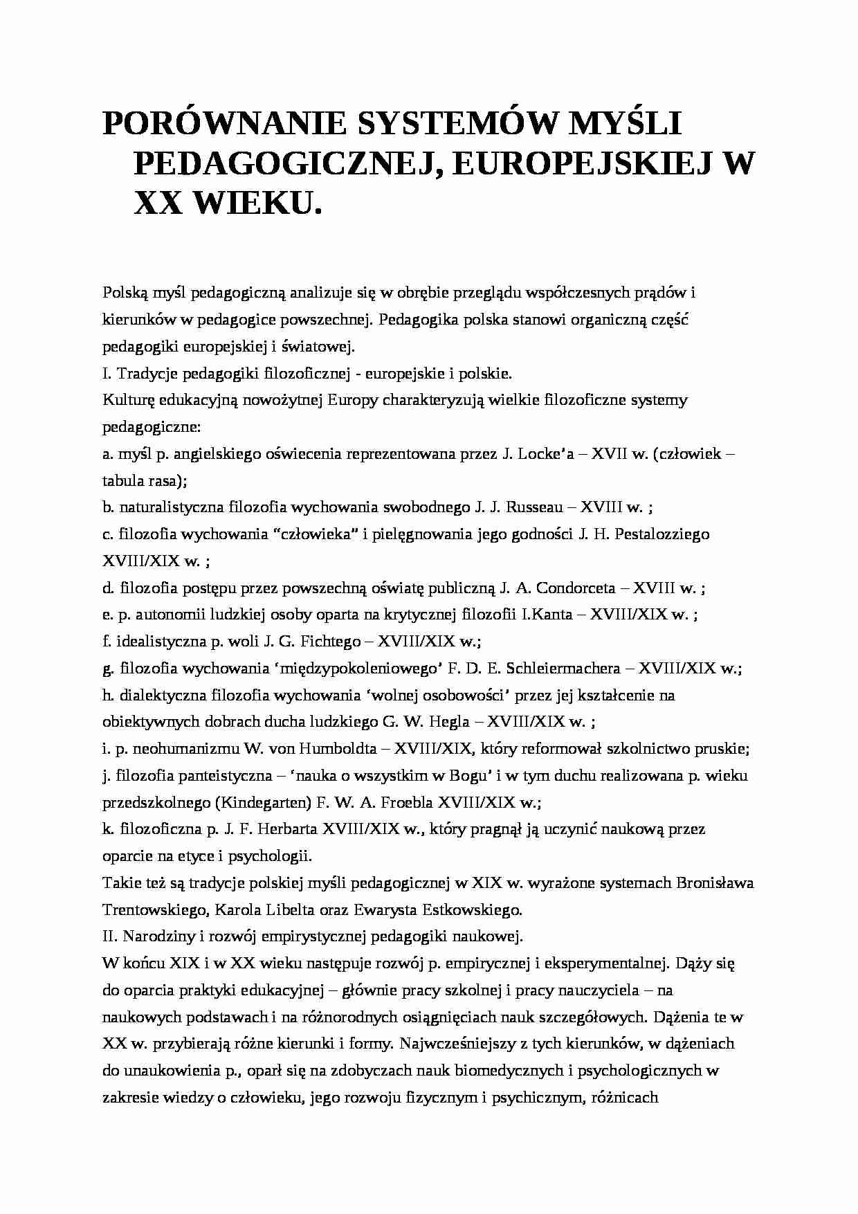 Porównanie systemów myśli pedagogicznej - pedagogika - strona 1