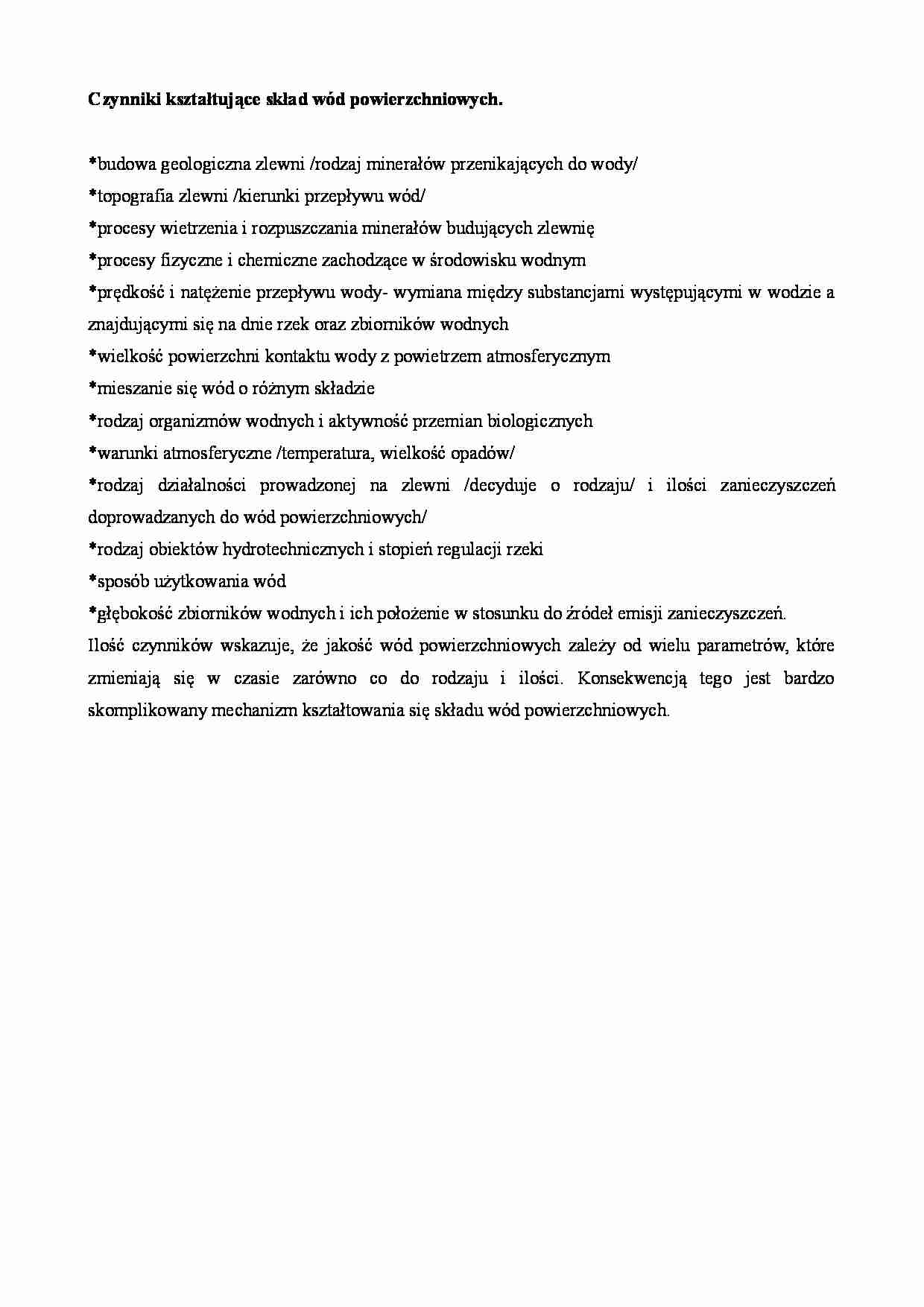 Czynniki kształtujące skład wód powierzchniowych - omówienie - strona 1