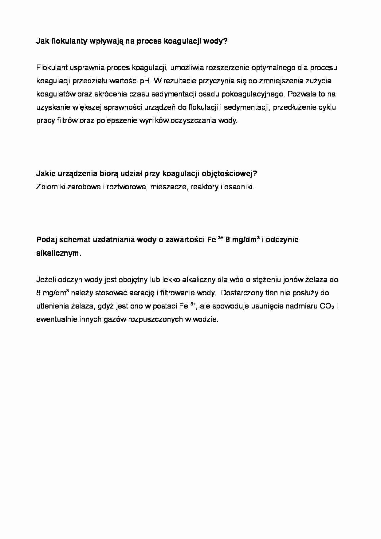 Technologia wody i ścieków - Odpowiedzi, egzamin - strona 1