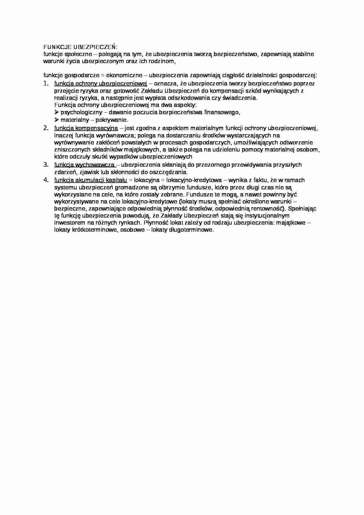 Wykład - funkcje ubezpieczeń - strona 1