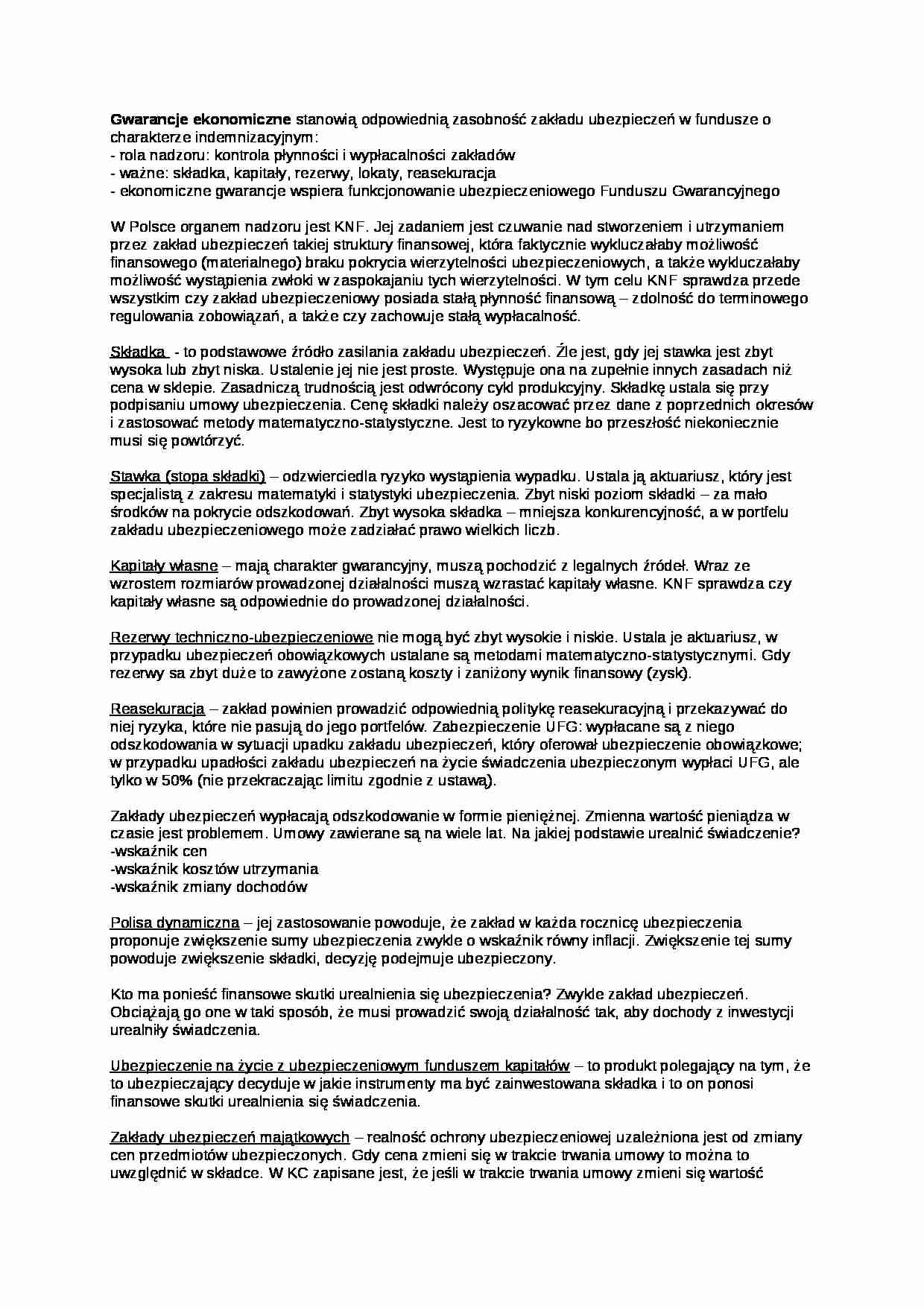 Gwarancje ekonomiczne - wykład - strona 1