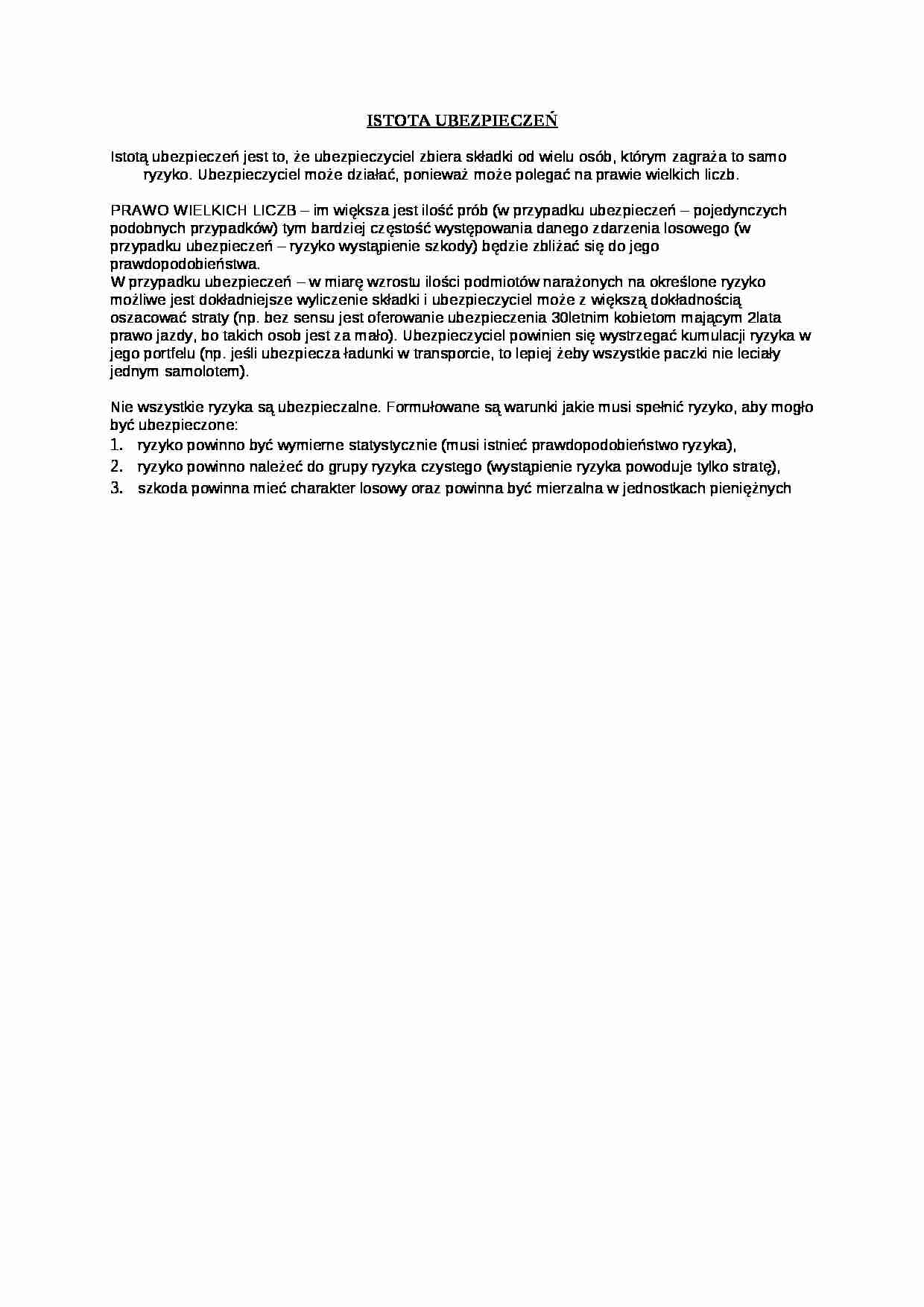 Istota ubezpieczeń - wykład - strona 1