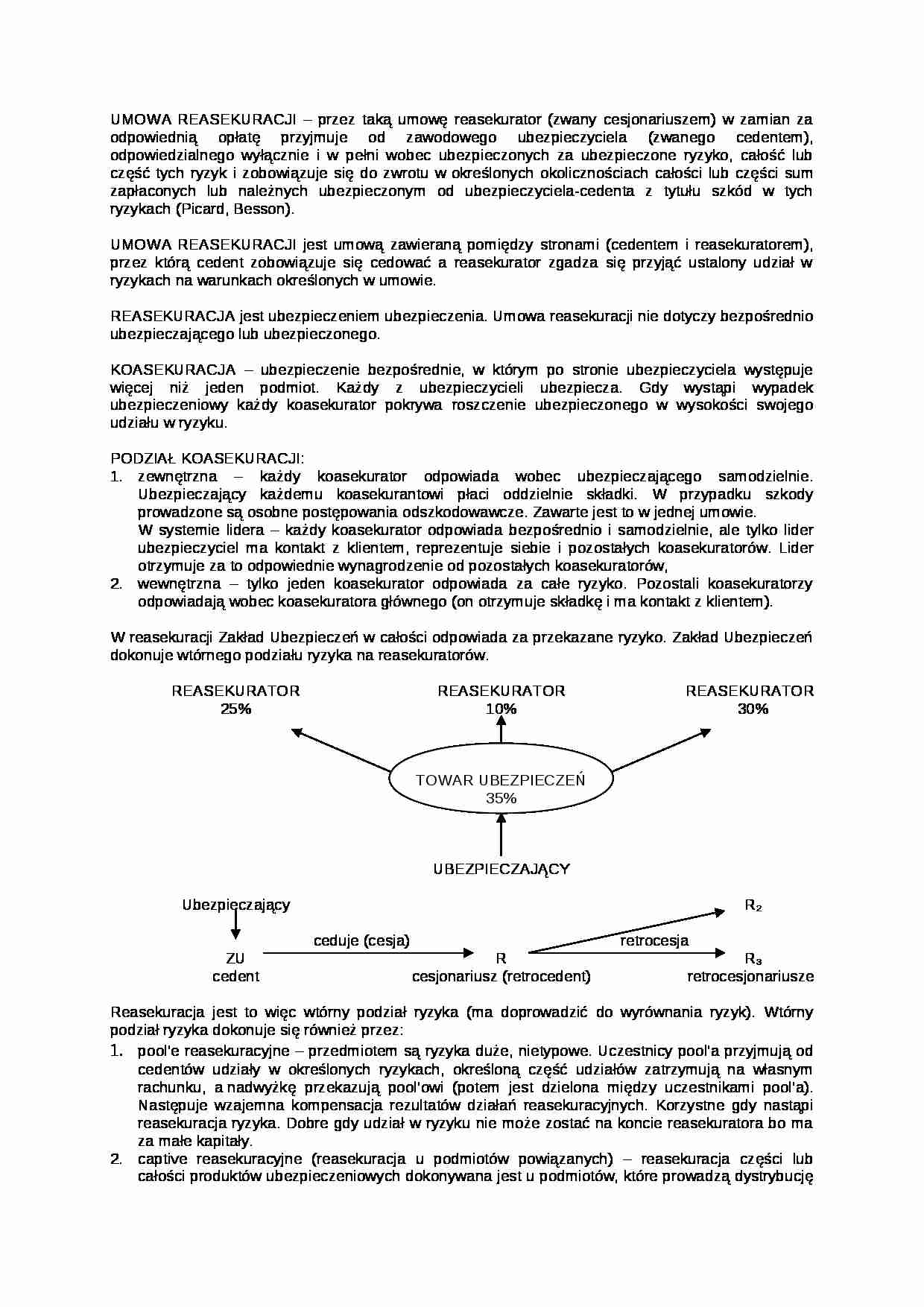 Wykład - umowa reasekuracji - strona 1