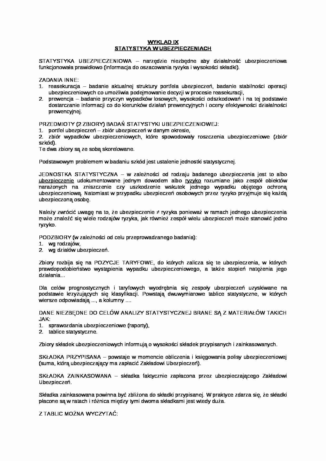 Wykład - statystyka w ubezpieczeniach - strona 1