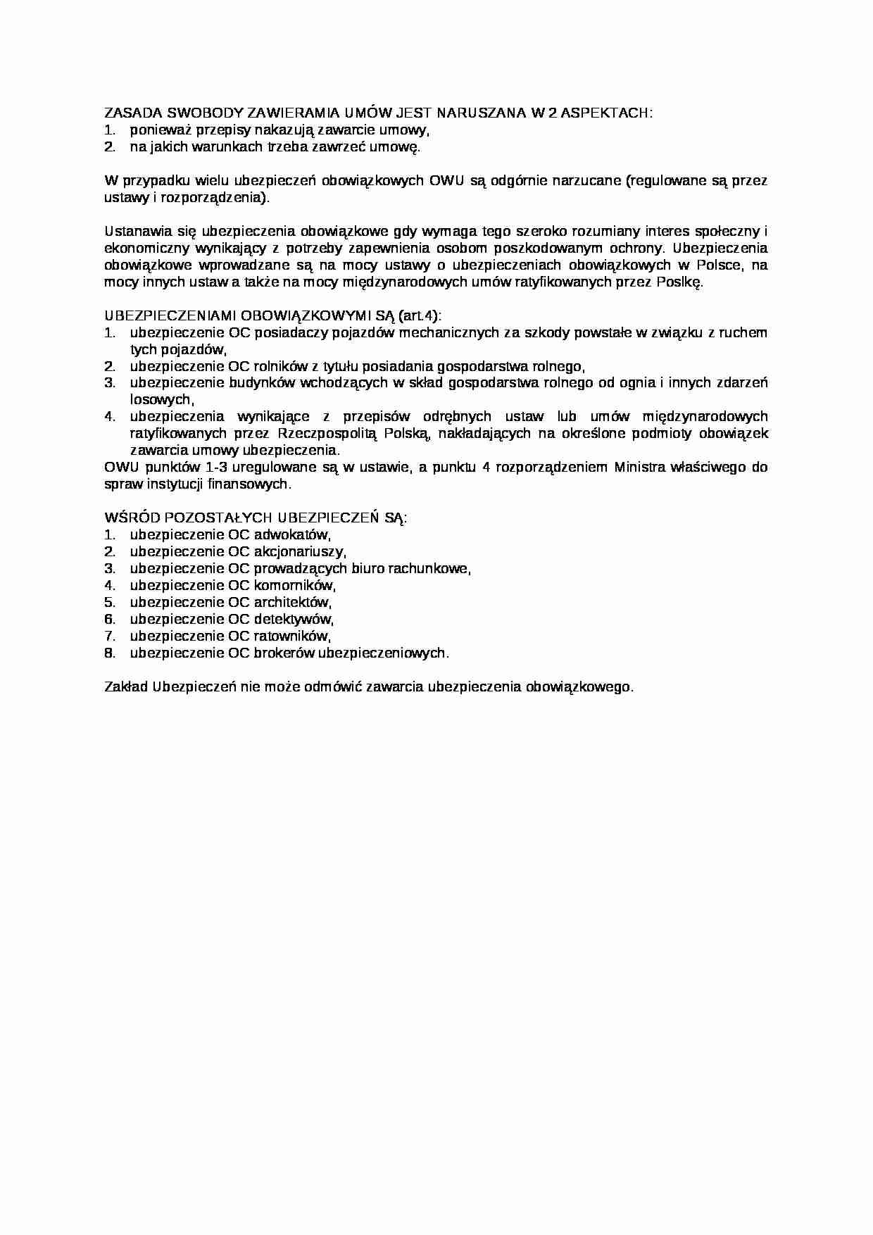 Swoboda zawierania umów - wykład - strona 1