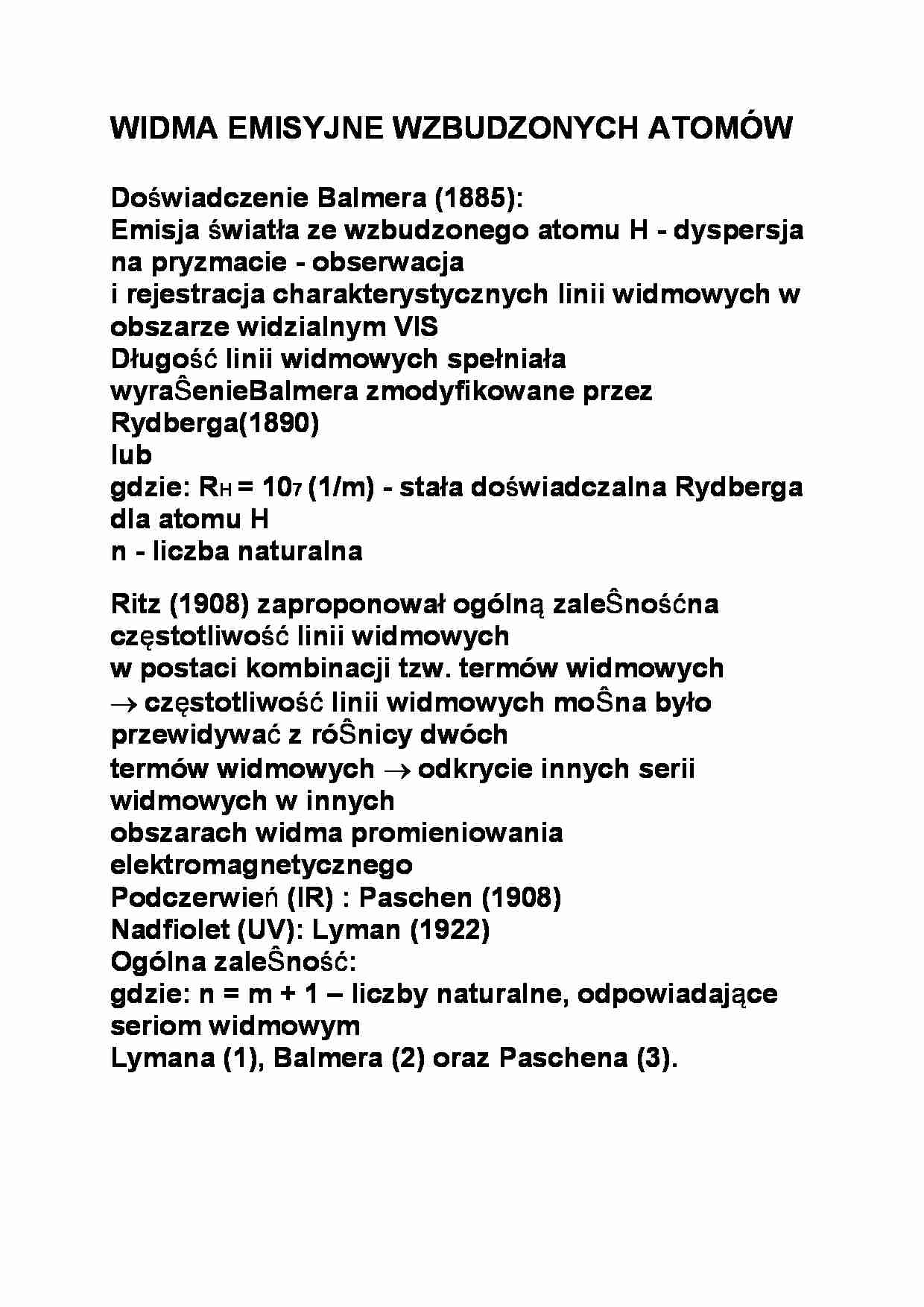 Widma emisyjne wzbudzonych atomów  - strona 1