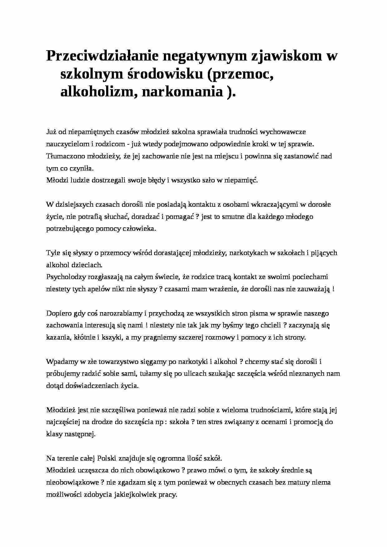 Przeciwdziałanie negatywnym zjawiskom- pedagogika - strona 1