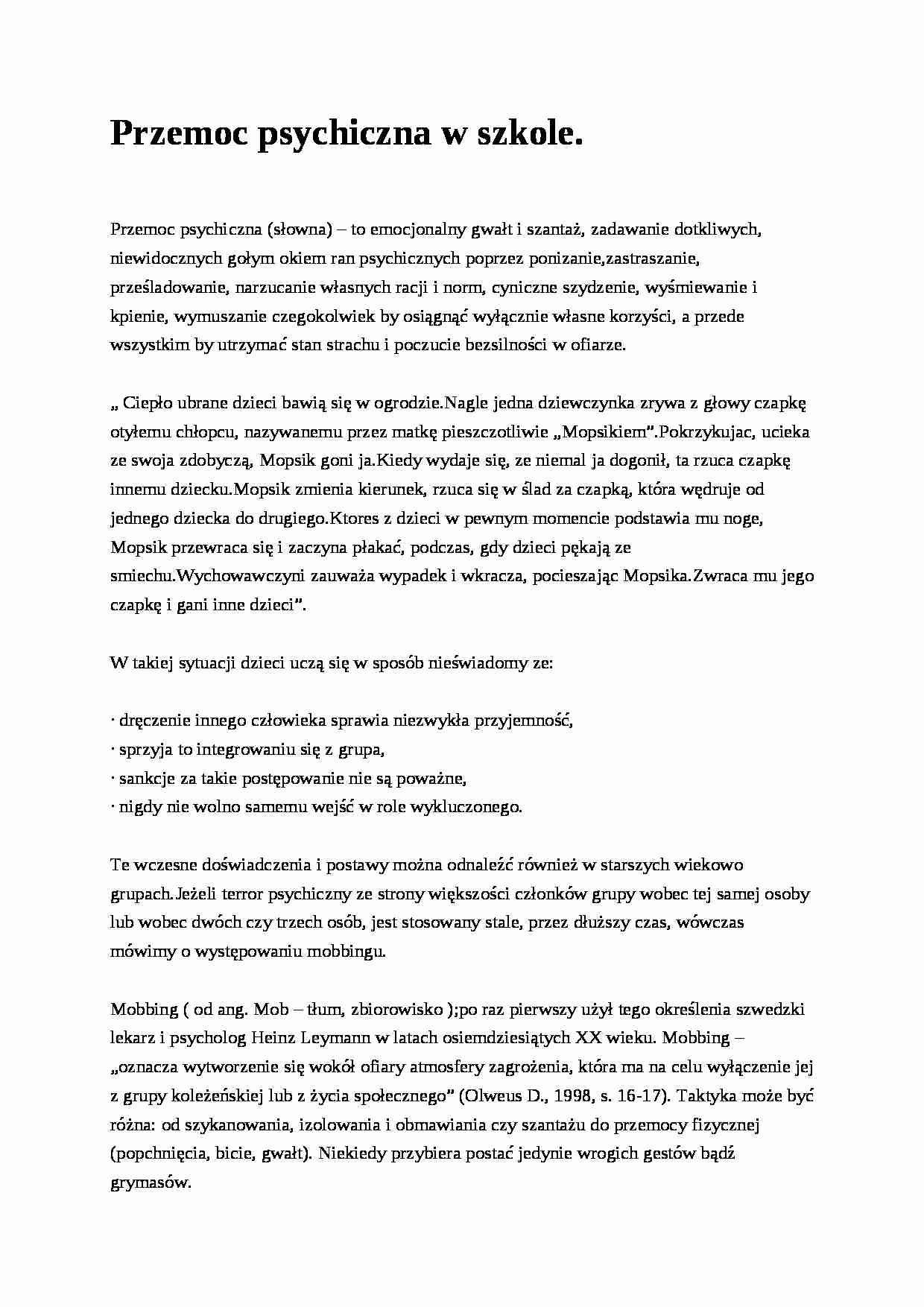 Przemoc psychiczna w szkole- pedagogika - strona 1