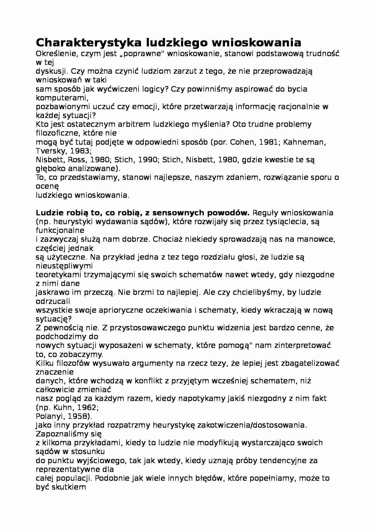 Charakterystyka ludzkiego wnioskowania - wykład  - strona 1
